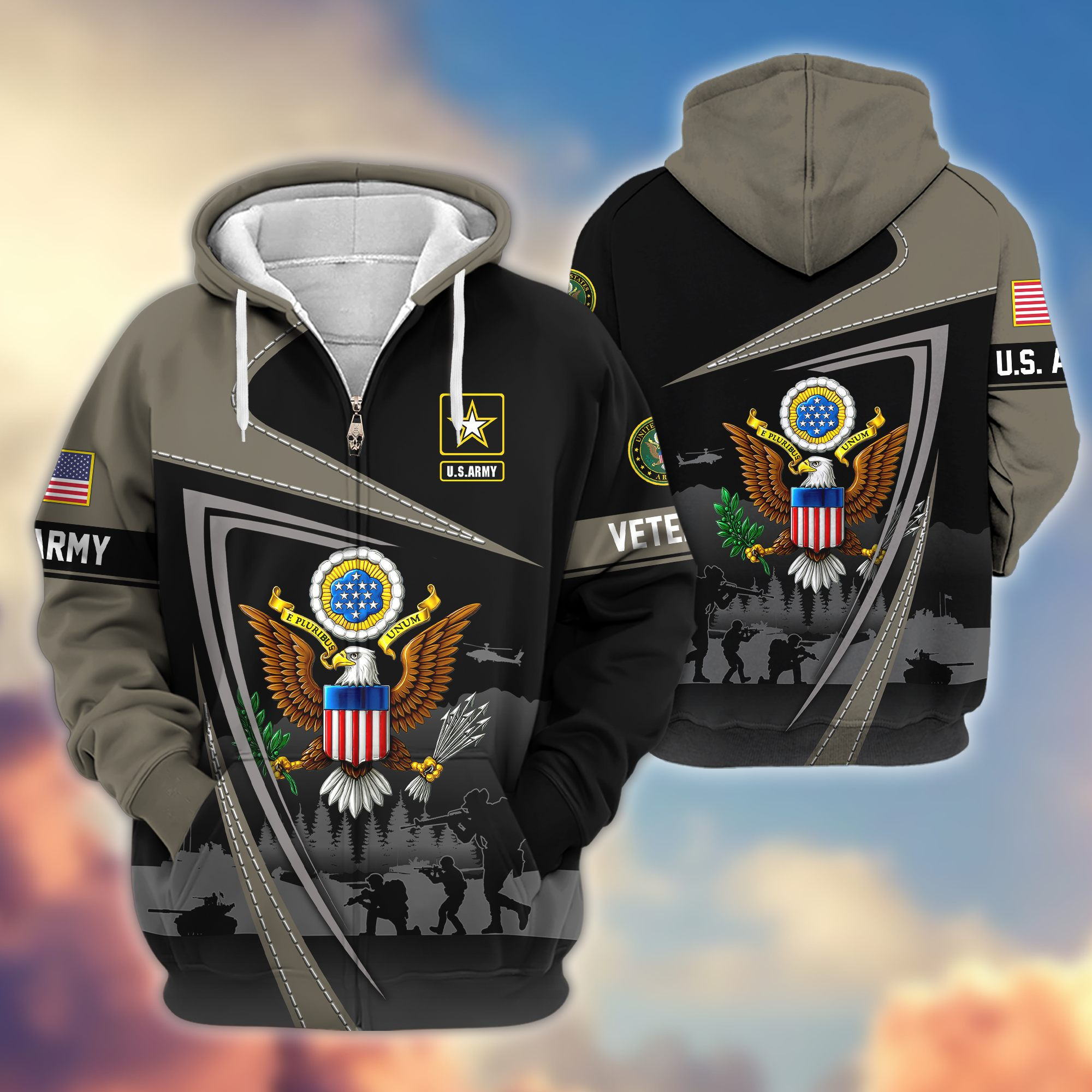 Premium US Veterans Zip Up Hoodie BPHN091011, Gifts For US Veterans, Gifts On Father’s Day, Veterans Day