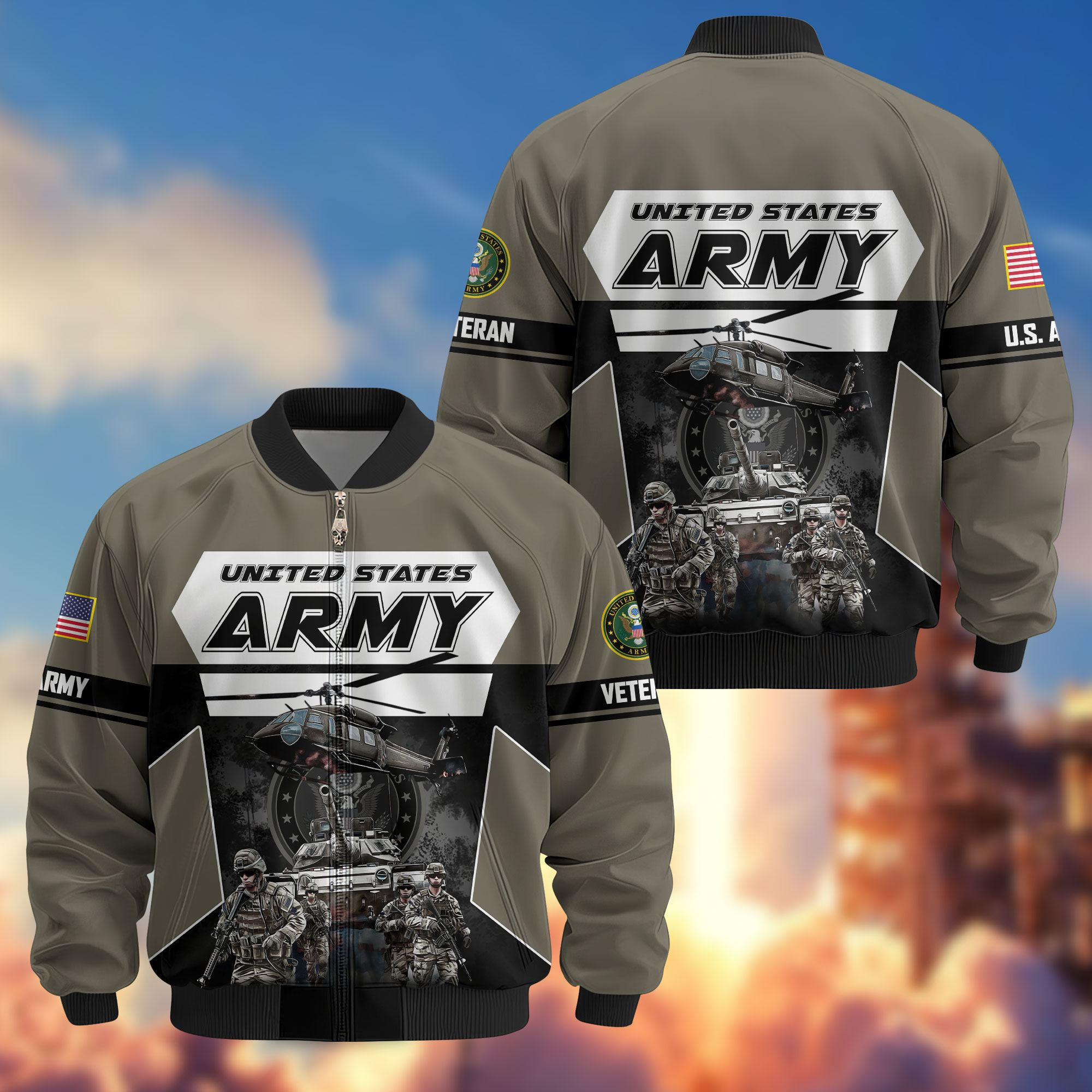 Premium US Veterans Bomber Jacket ATTN091021, Gifts For US Veterans, Gifts On Father’s Day, Veterans Day