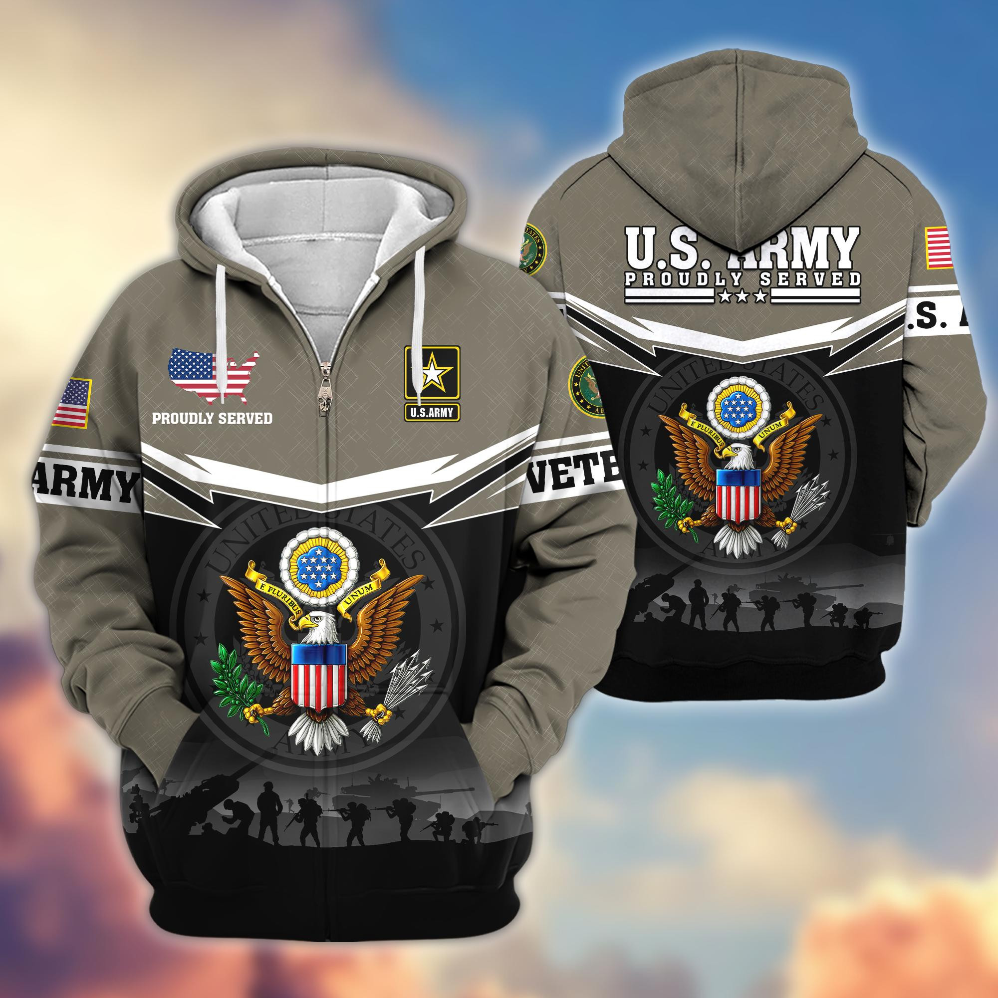 Premium US Veterans Zip Up Hoodie BPHN131011, Gifts For US Veterans, Gifts On Father’s Day, Veterans Day
