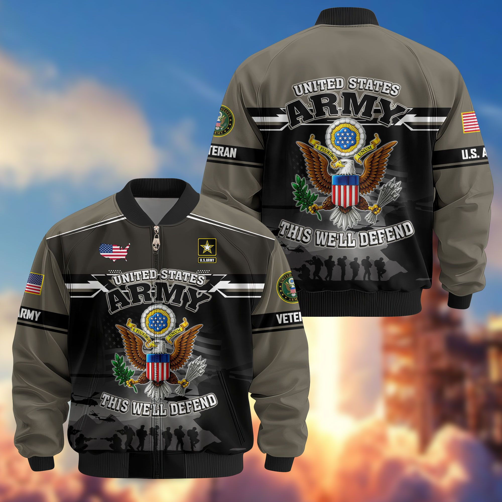 Premium US Veterans Bomber Jacket ATTN091022, Gifts For US Veterans, Gifts On Father’s Day, Veterans Day