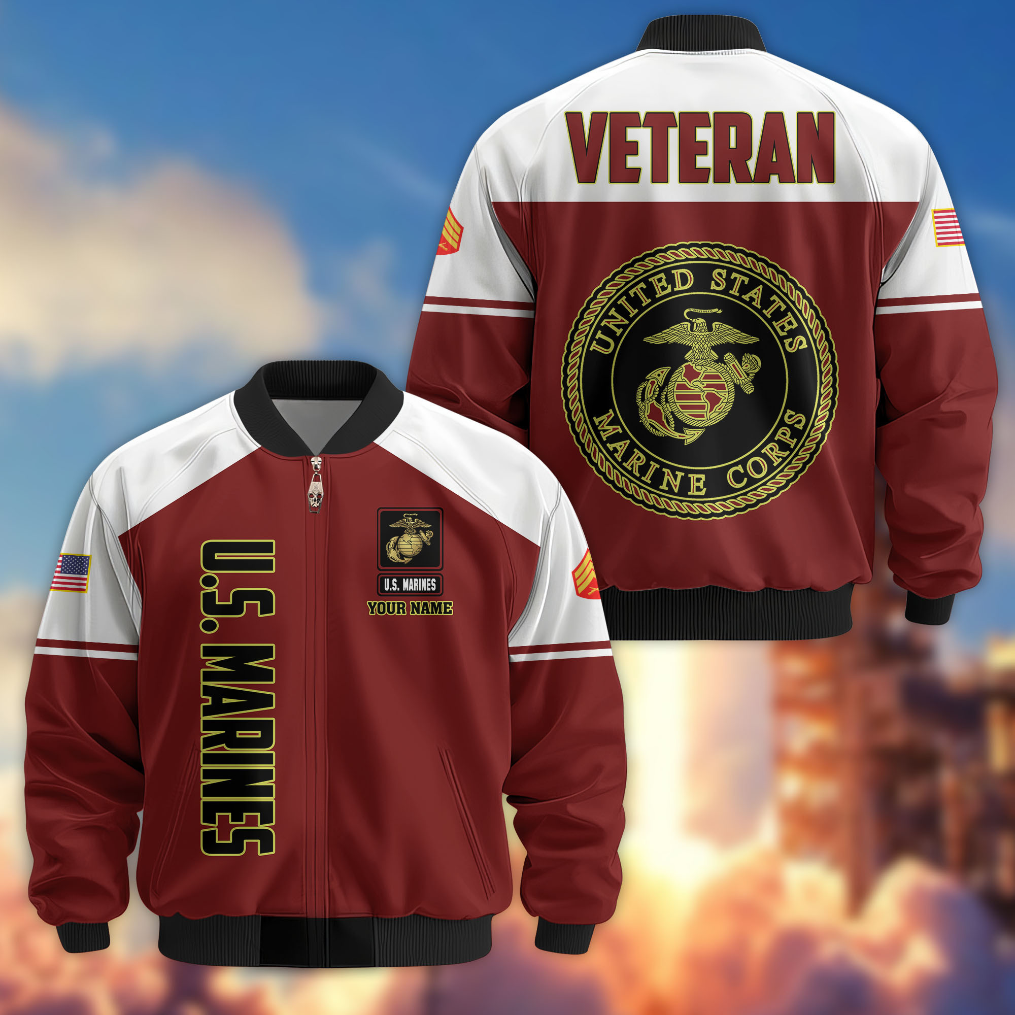 Premium Custom USMC Veteran Bomber Jacket VPVC809103, Gifts For US Marine Veteran, Gifts On Father’s Day, Veterans Day