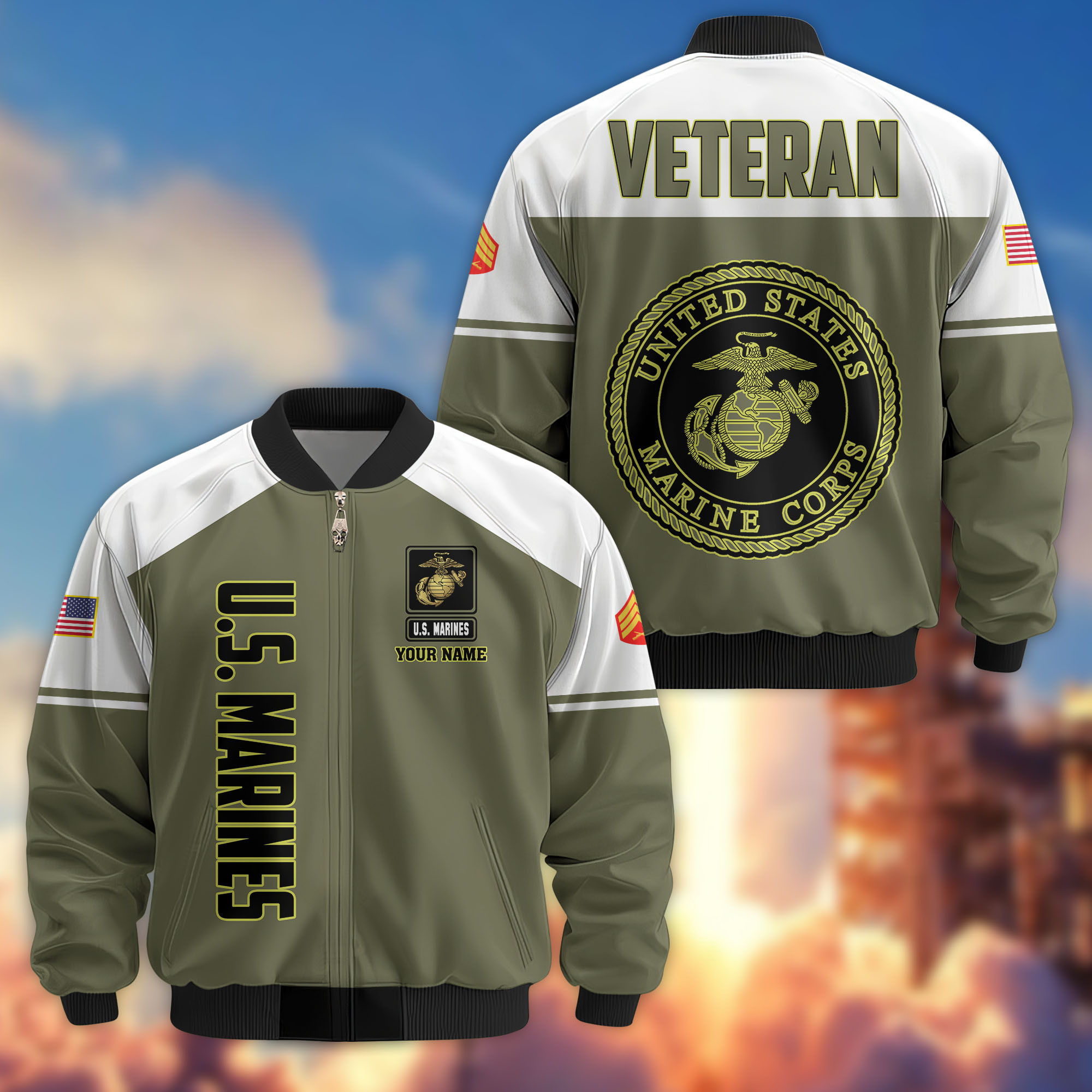 Premium Custom USMC Veteran Bomber Jacket VPVC809111, Gifts For US Marine Veteran, Gifts On Father’s Day, Veterans Day