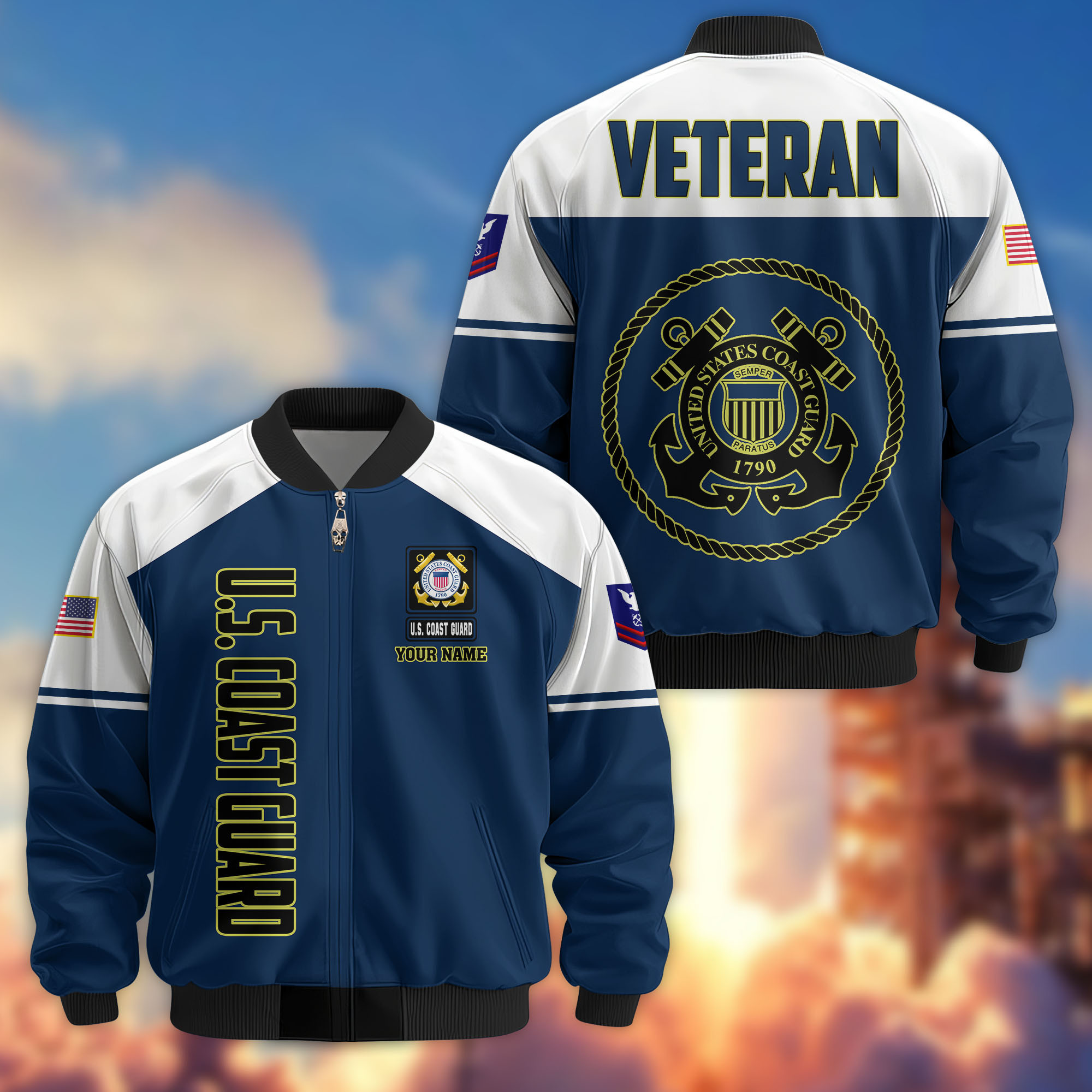 Premium Custom USCG Veteran Bomber Jacket VPVC809105, Gifts For Coast Guard Veteran, Gifts On Father’s Day, Veterans Day