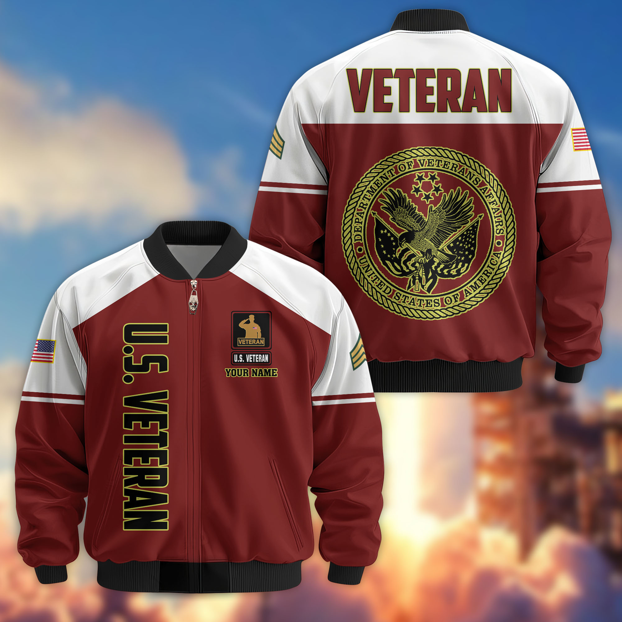 Premium Custom US Veteran Bomber Jacket VPVC809107, Gifts For US Veteran, Gifts On Father’s Day, Veterans Day