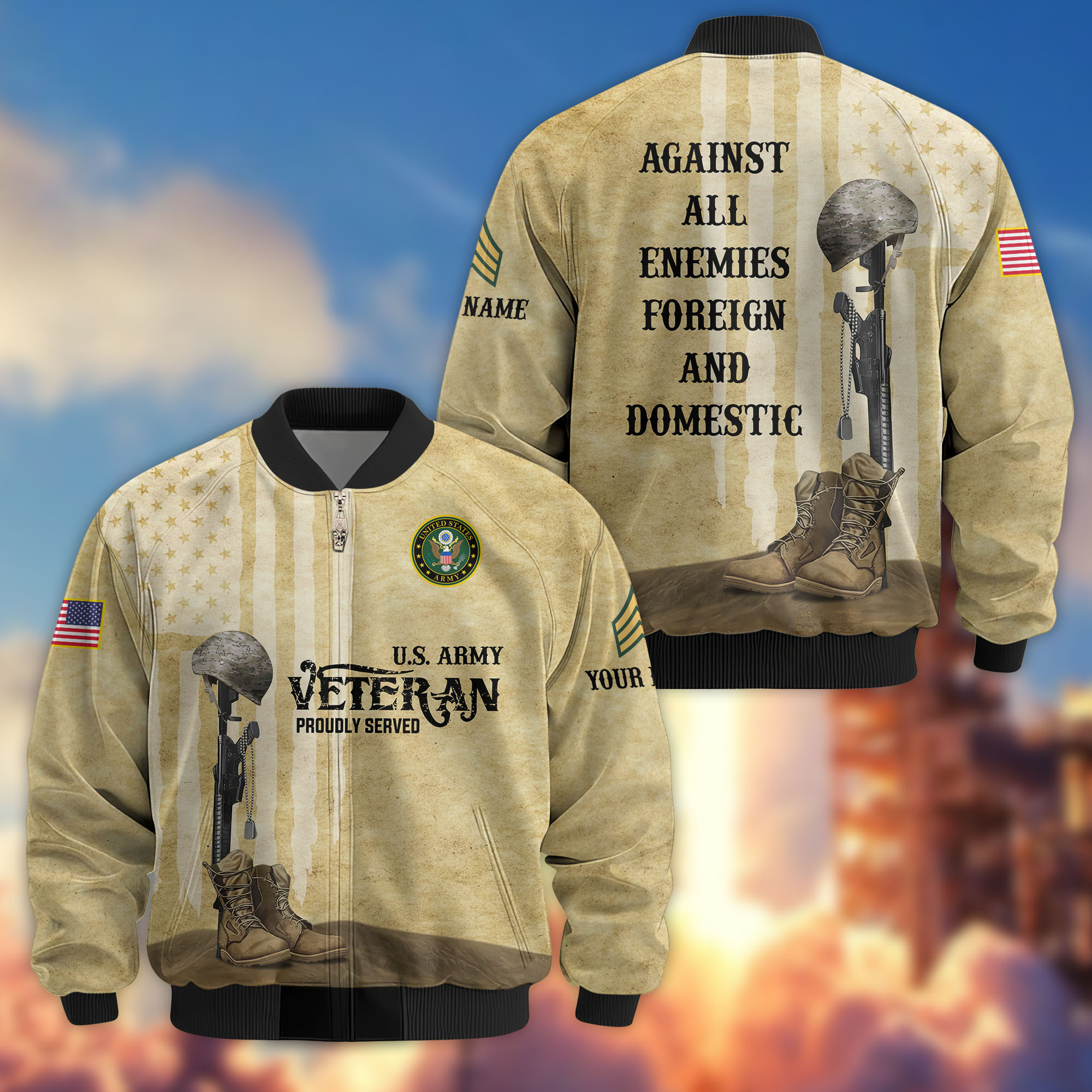 Premium Custom US Army Veteran Bomber Jacket VPVC809201, Gifts For US Army Veteran, Gifts On Father’s Day, Veterans Day