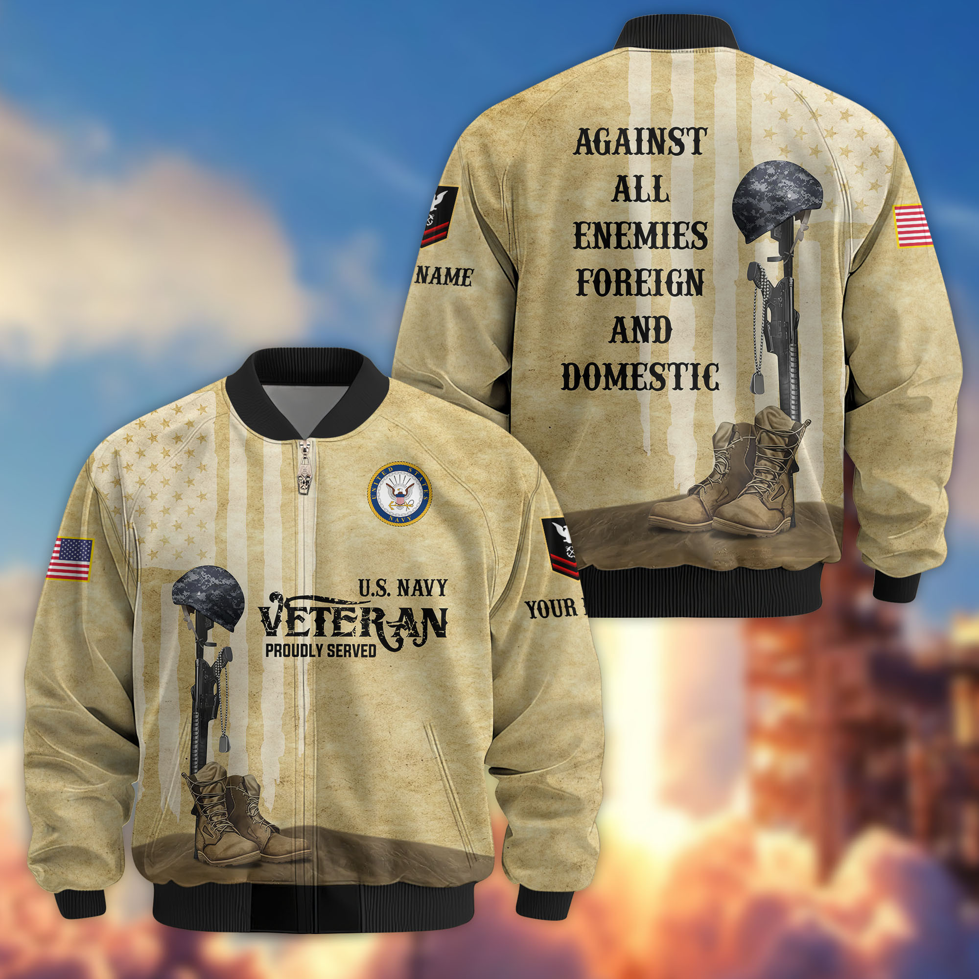 Premium Custom US Navy Veteran Bomber Jacket VPVC809202, Gifts For US Navy Veteran, Gifts On Father’s Day, Veterans Day