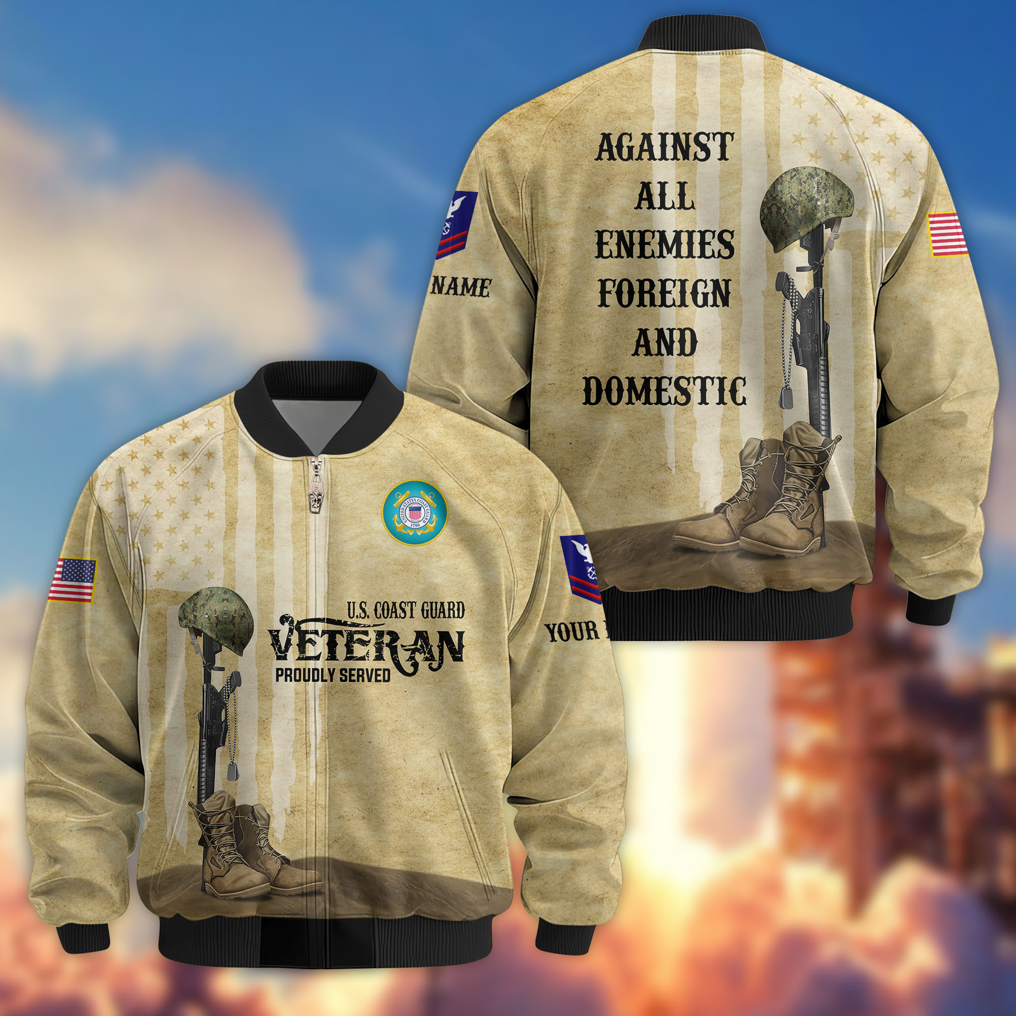 Premium Custom USCG Veteran Bomber Jacket VPVC809205, Gifts For Coast Guard Veteran, Gifts On Father’s Day, Veterans Day