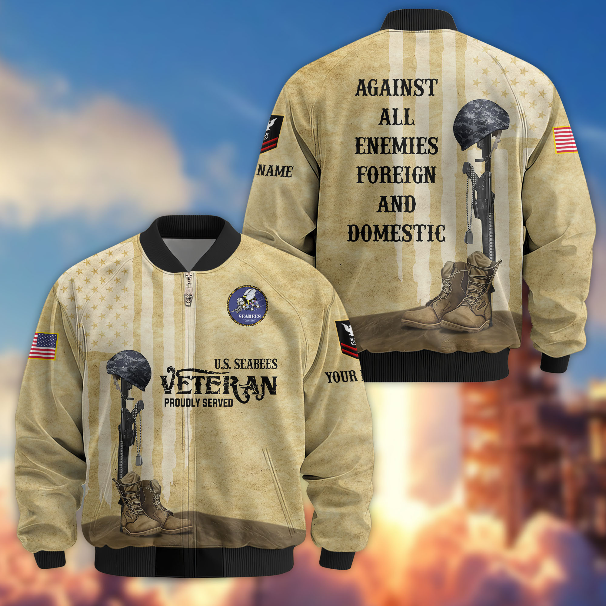 Premium Custom US Seabees Bomber Jacket VPVC809209, Gifts For Seabees Veteran, Gifts On Father’s Day, Veterans Day