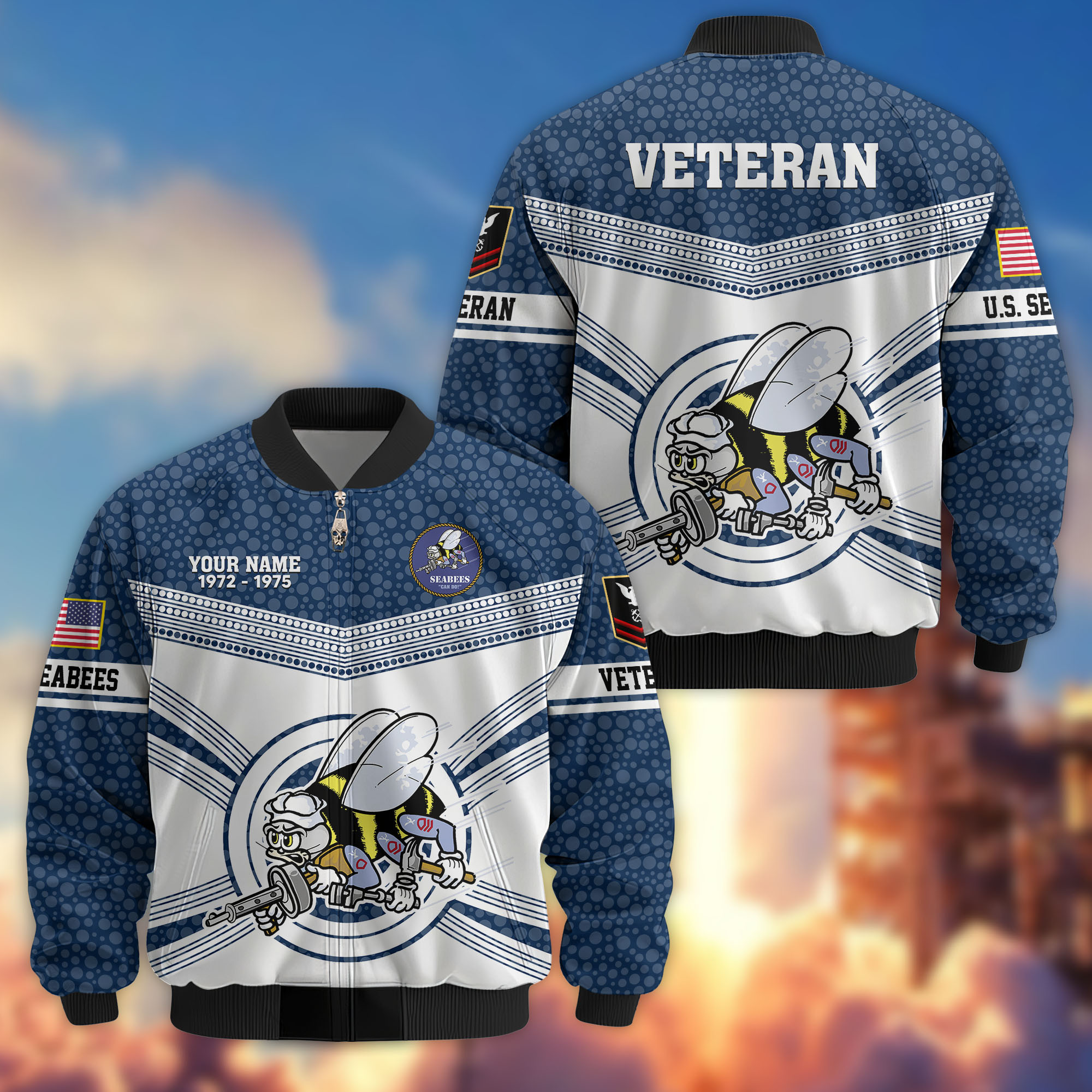 Premium Custom US Seabees Bomber Jacket VPVC809709, Gifts For Seabees Veteran, Gifts On Father’s Day, Veterans Day