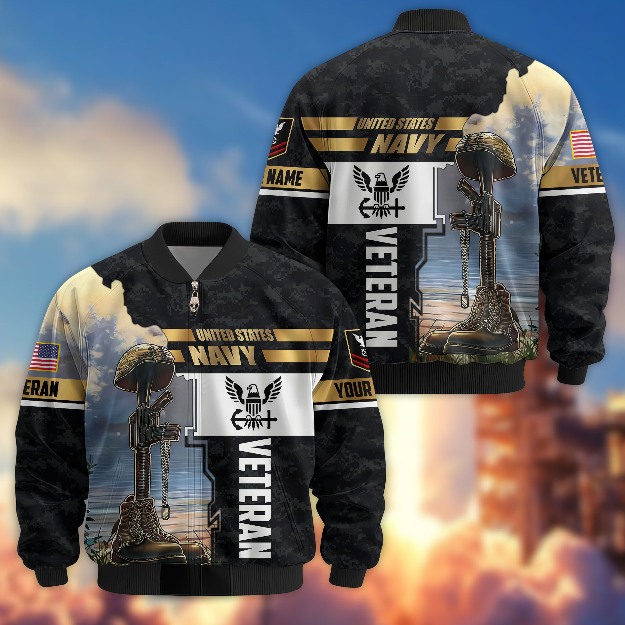 Premium Custom US Navy Veteran Bomber Jacket VPVC810002, Gifts For US Navy Veteran, Gifts On Father’s Day, Veterans Day