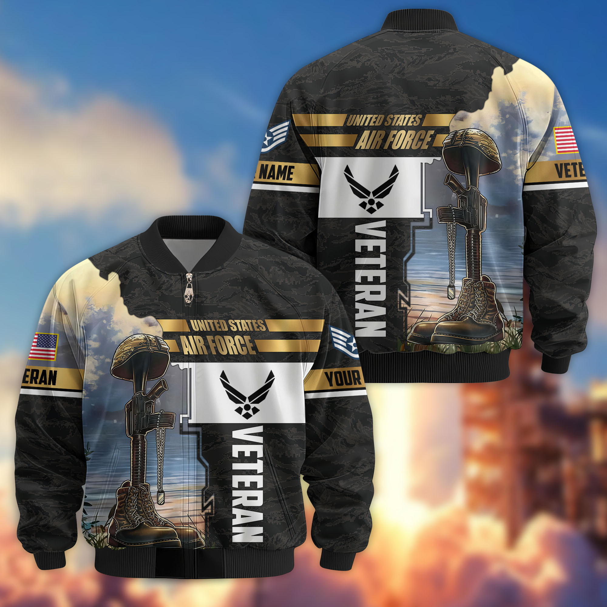 Premium Custom USAF Veteran Bomber Jacket VPVC810004, Gifts For US Air Force Veteran, Gifts On Father’s Day, Veterans Day