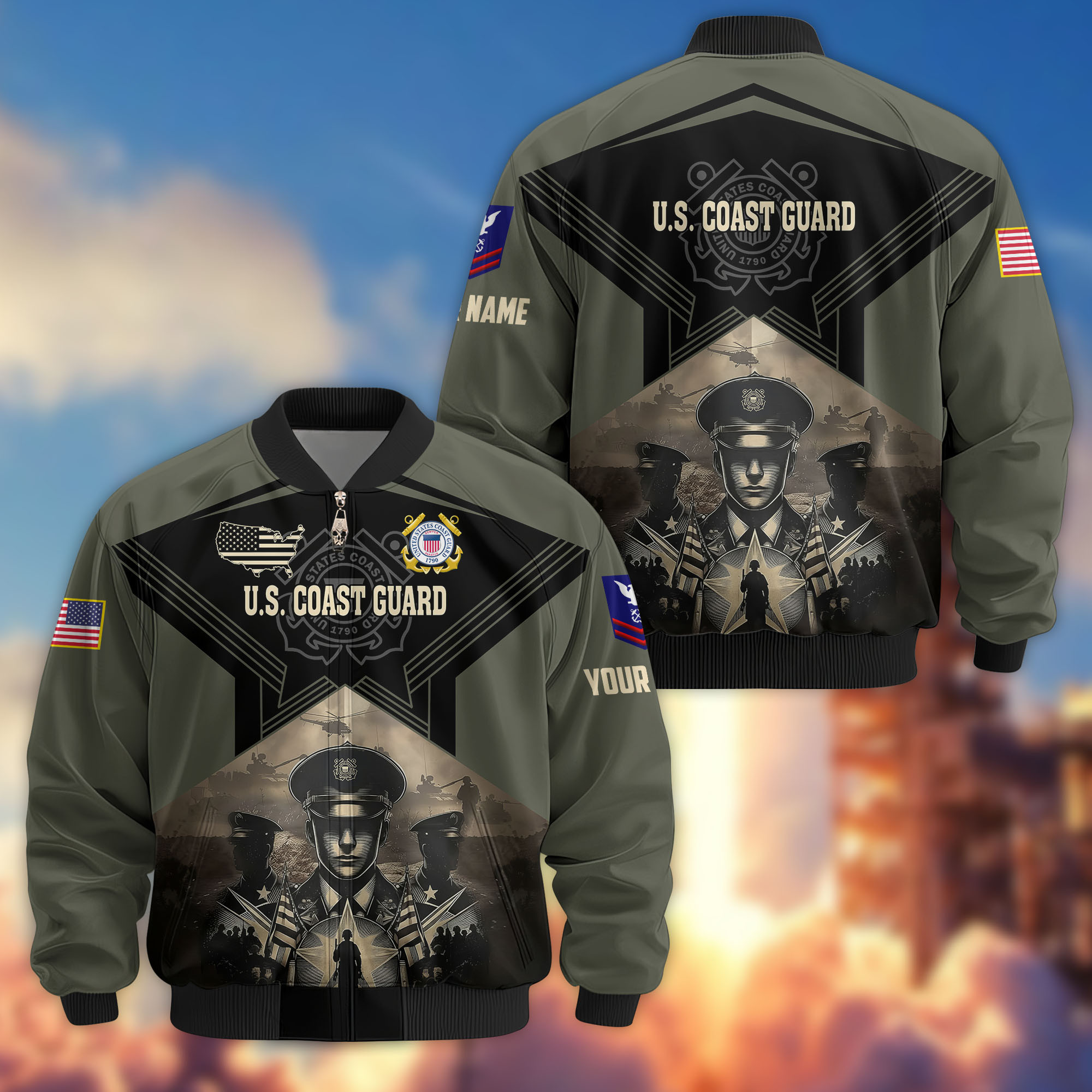 Premium Custom USCG Veteran Bomber Jacket VPVC810105, Gifts For Coast Guard Veteran, Gifts On Father’s Day, Veterans Day