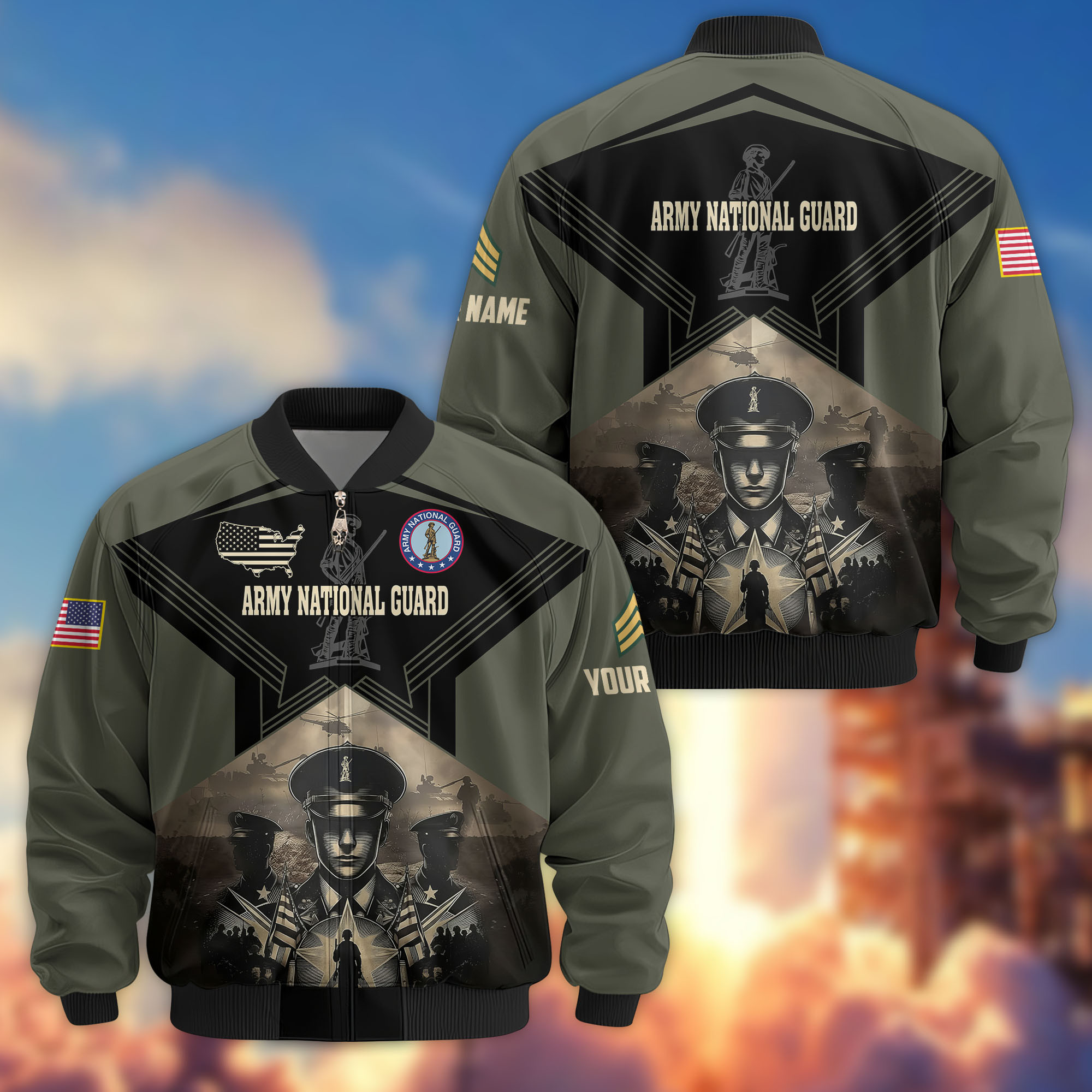 Premium Custom US Army National Guard Veteran Bomber Jacket VPVC810108, Gifts For Army National Guard Veteran, Gifts On Father’s Day, Veterans Day
