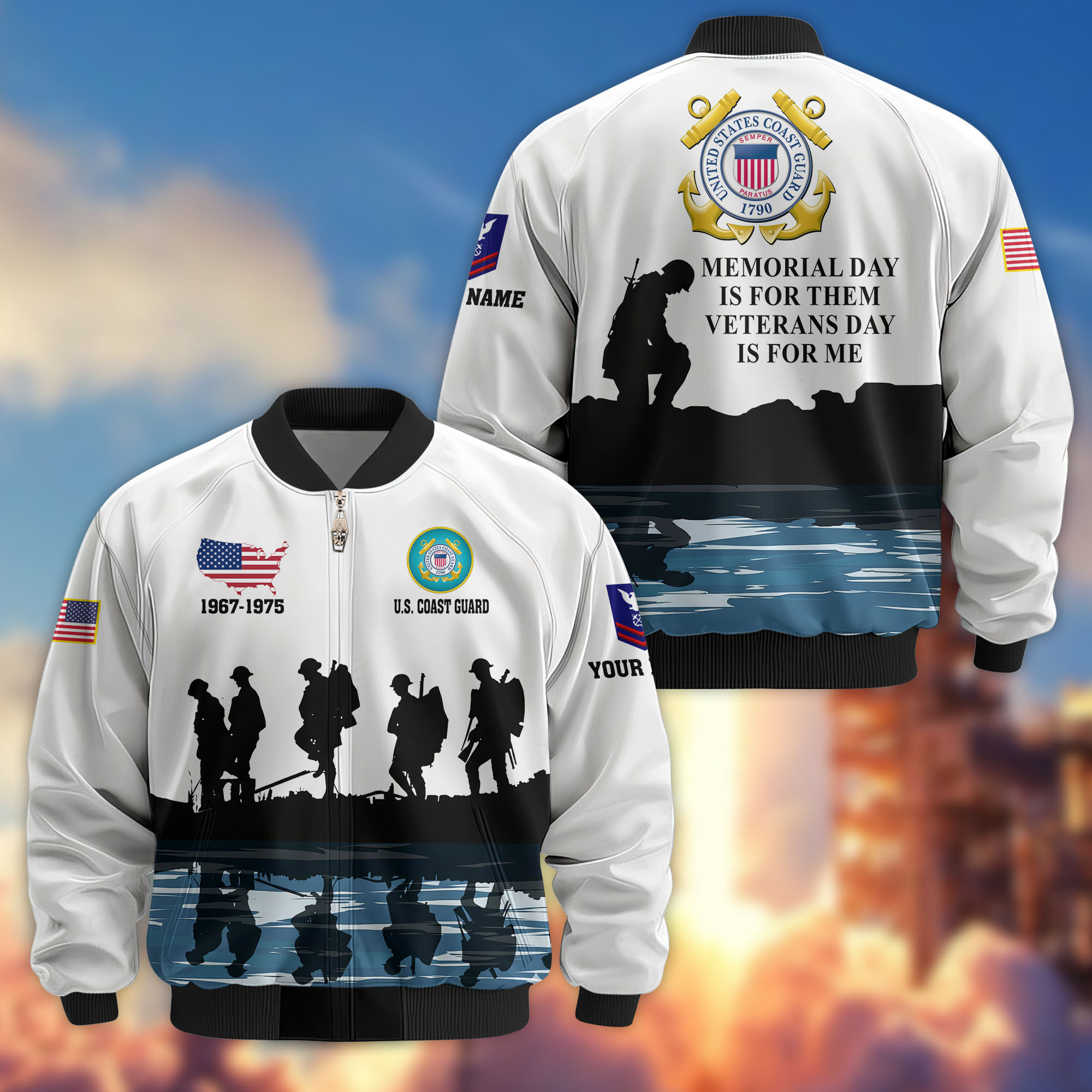 Premium Custom USCG Veteran Bomber Jacket VPVC810305, Gifts For Coast Guard Veteran, Gifts On Father’s Day, Veterans Day