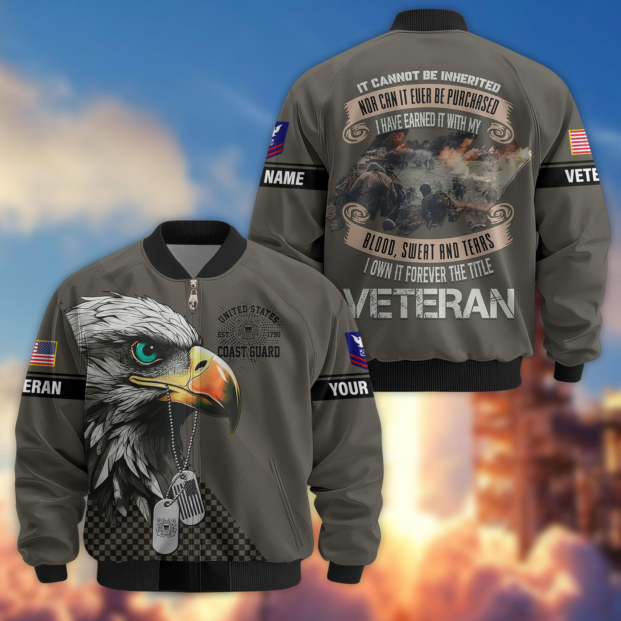 Premium Custom USCG Veteran Bomber Jacket VPVC810405, Gifts For Coast Guard Veteran, Gifts On Father’s Day, Veterans Day