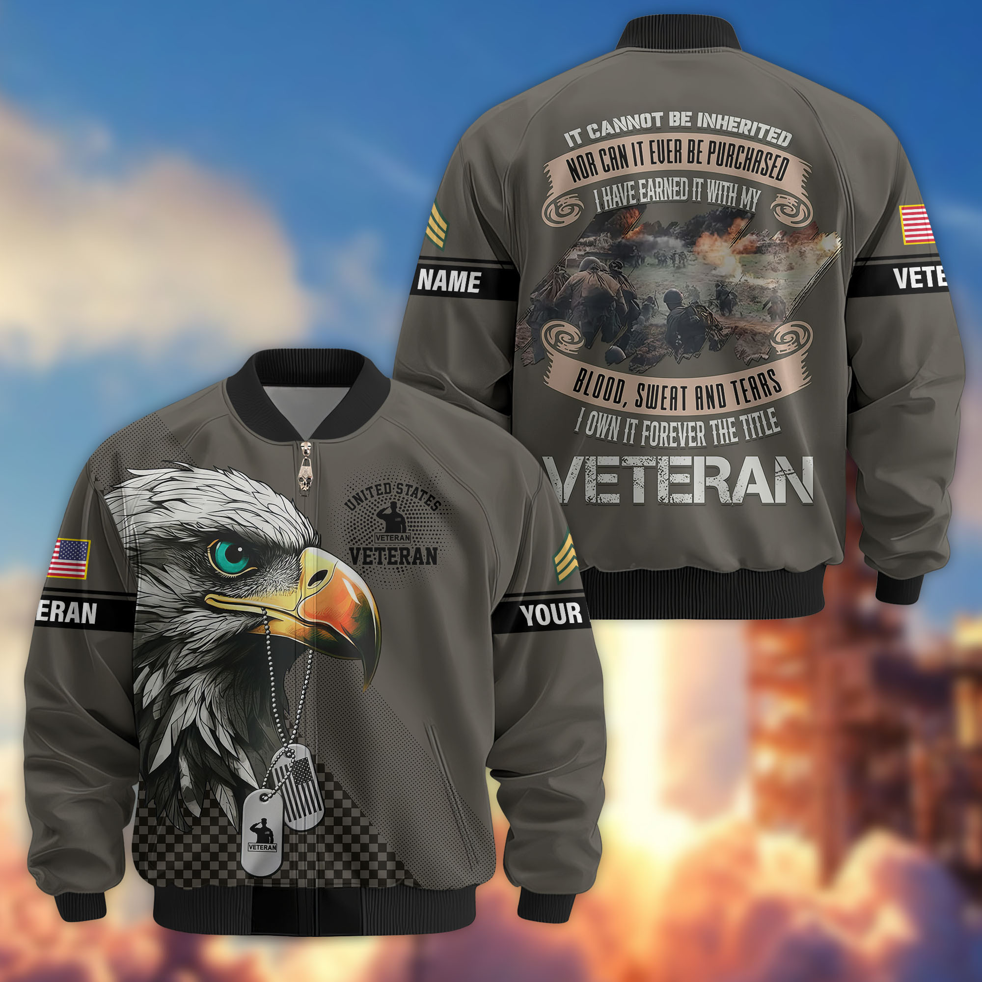 Premium Custom US Veteran Bomber Jacket VPVC810407, Gifts For US Veteran, Gifts On Father’s Day, Veterans Day