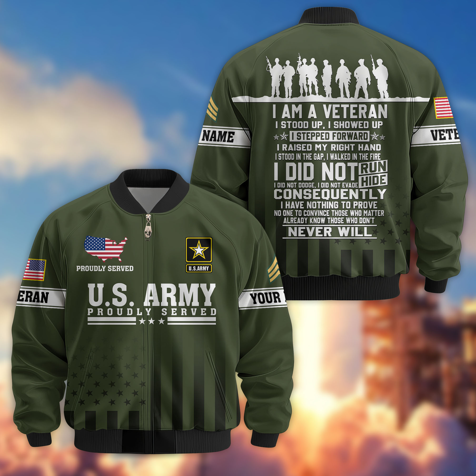 Premium Custom US Army Veteran Bomber Jacket VPVC810601, Gifts For US Army Veteran, Gifts On Father’s Day, Veterans Day