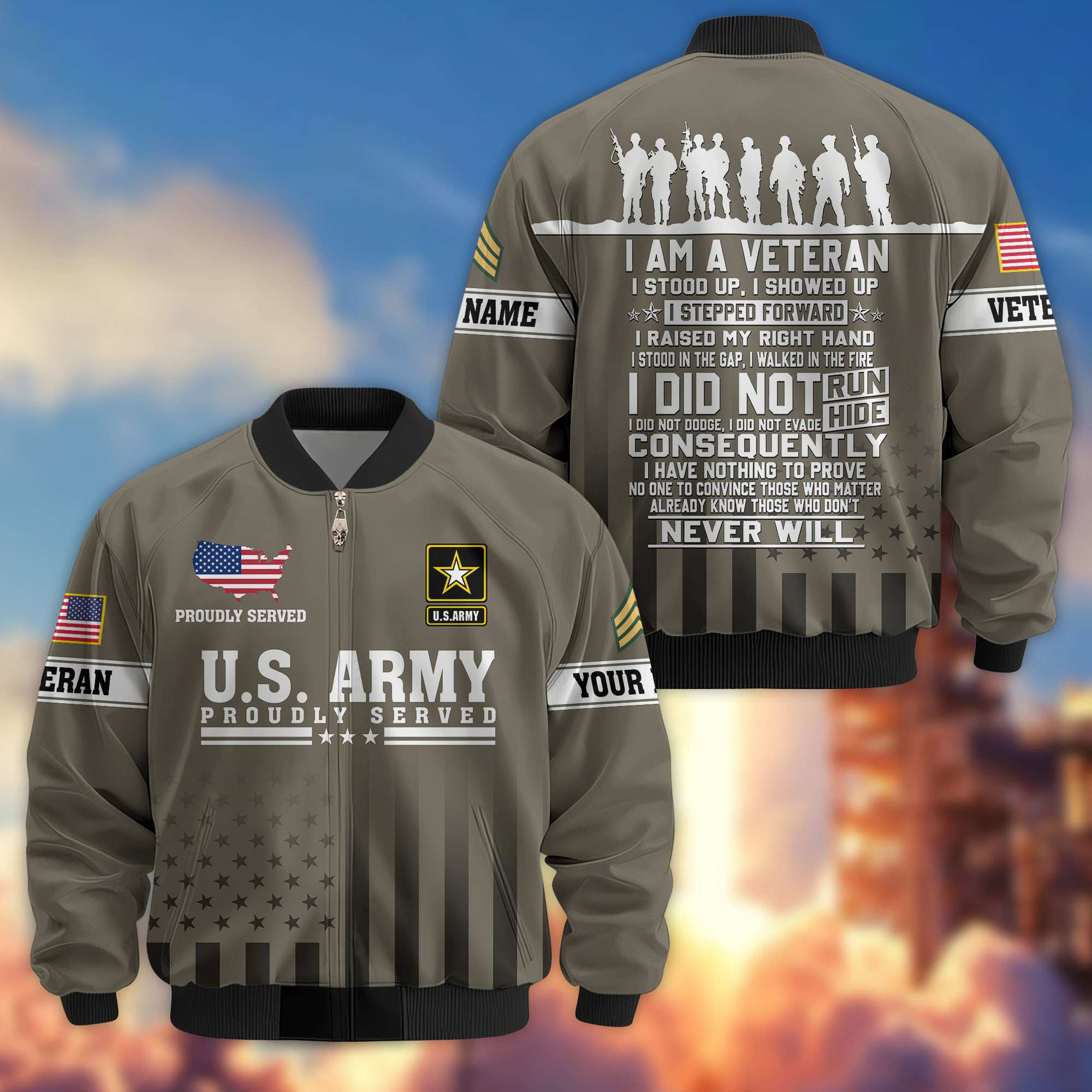 Premium Custom US Army Veteran Bomber Jacket VPVC810610, Gifts For US Army Veteran, Gifts On Father’s Day, Veterans Day