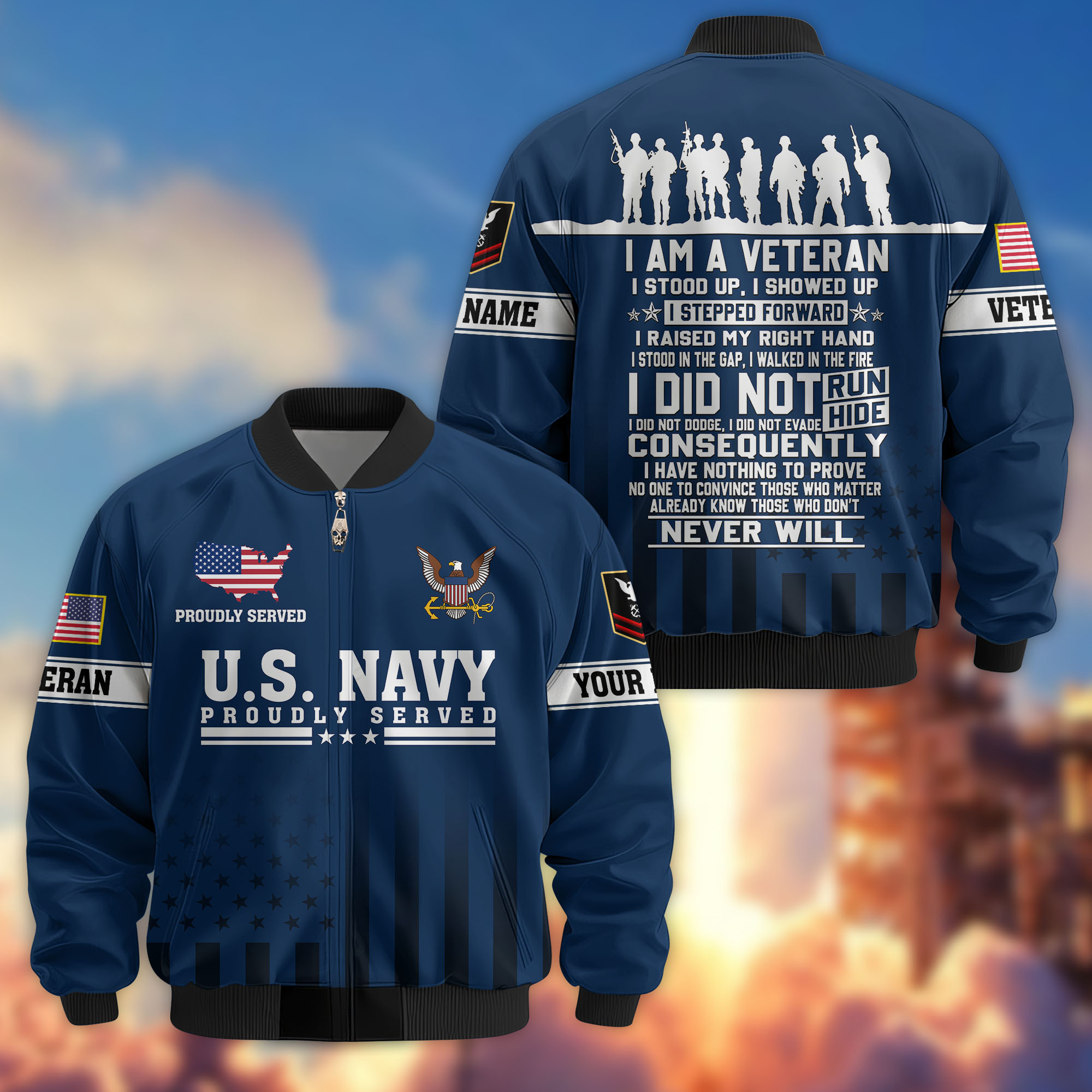 Premium Custom US Navy Veteran Bomber Jacket VPVC810602, Gifts For US Navy Veteran, Gifts On Father’s Day, Veterans Day