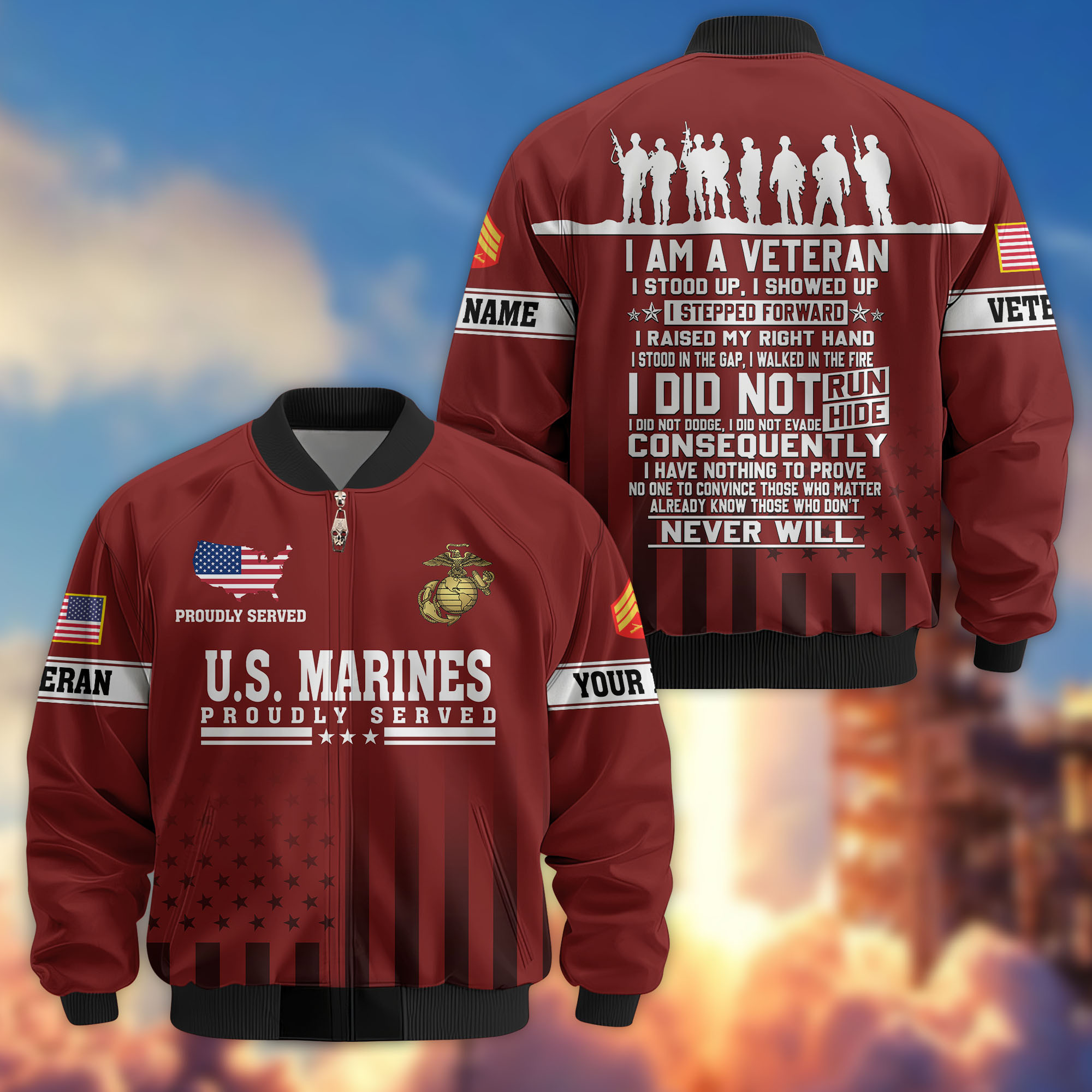 Premium Custom USMC Veteran Bomber Jacket VPVC810603, Gifts For US Marine Veteran, Gifts On Father’s Day, Veterans Day