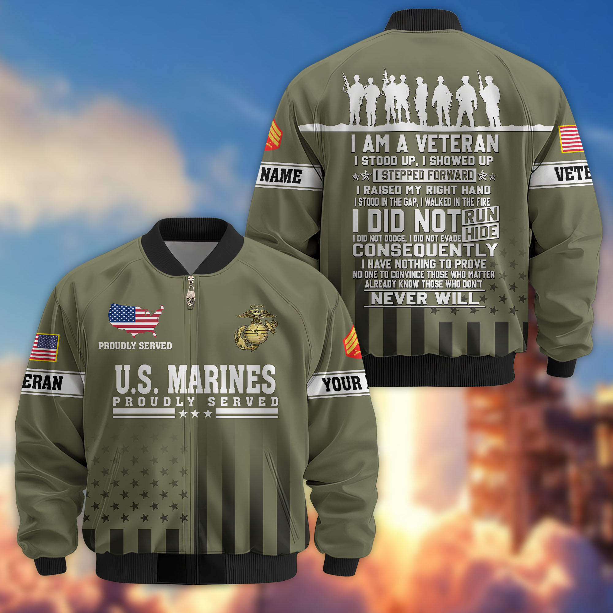 Premium Custom USMC Veteran Bomber Jacket VPVC810611, Gifts For US Marine Veteran, Gifts On Father’s Day, Veterans Day