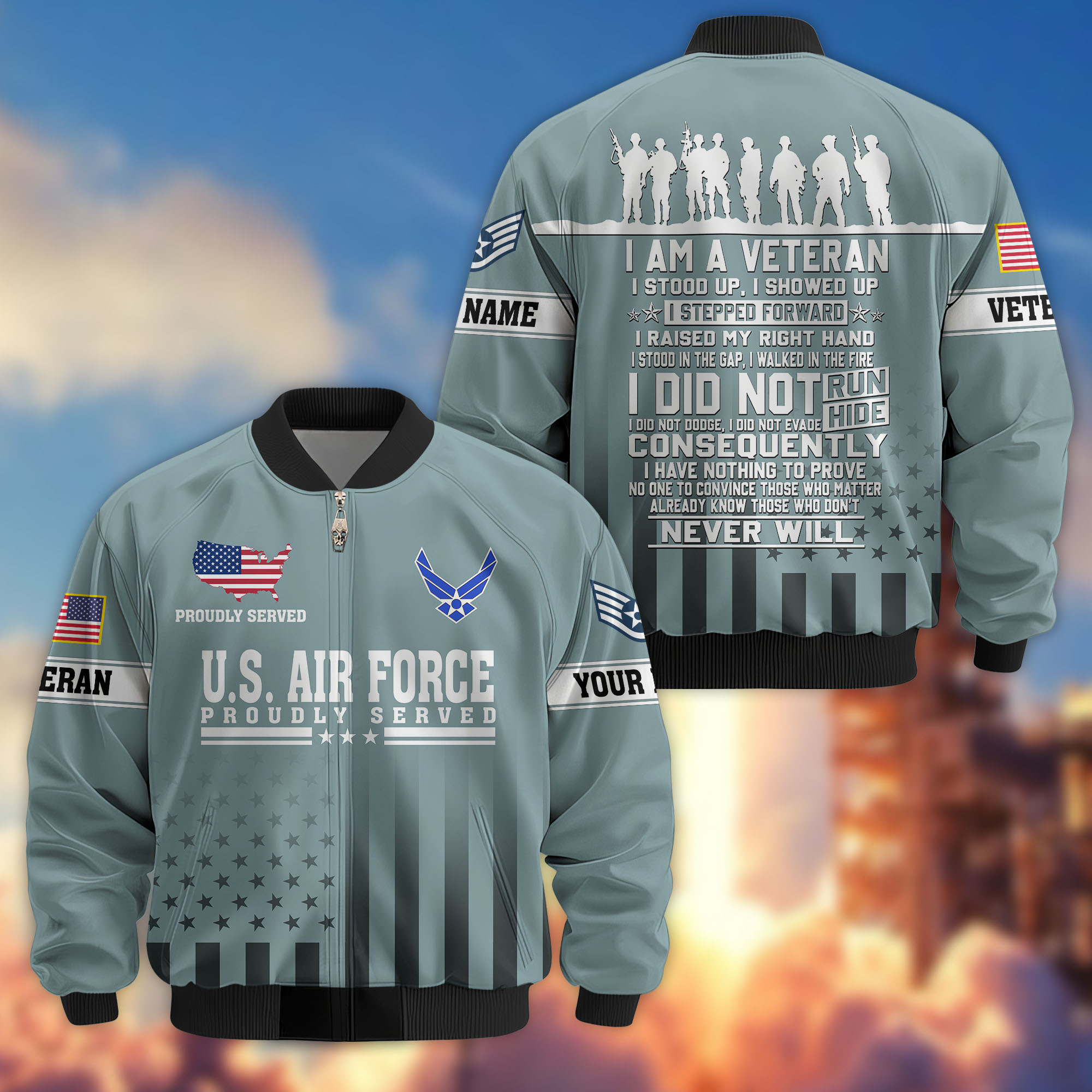 Premium Custom USAF Veteran Bomber Jacket VPVC810604, Gifts For US Air Force Veteran, Gifts On Father’s Day, Veterans Day