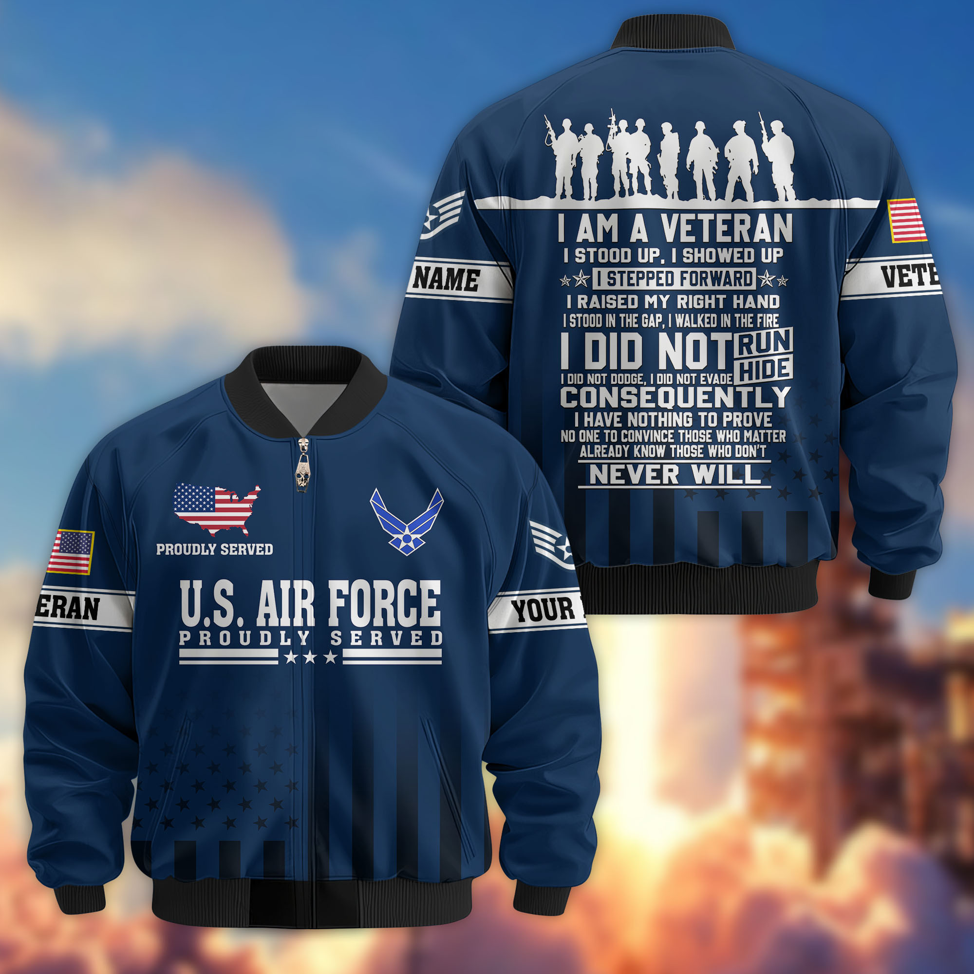 Premium Custom USAF Veteran Bomber Jacket VPVC810612, Gifts For US Air Force Veteran, Gifts On Father’s Day, Veterans Day