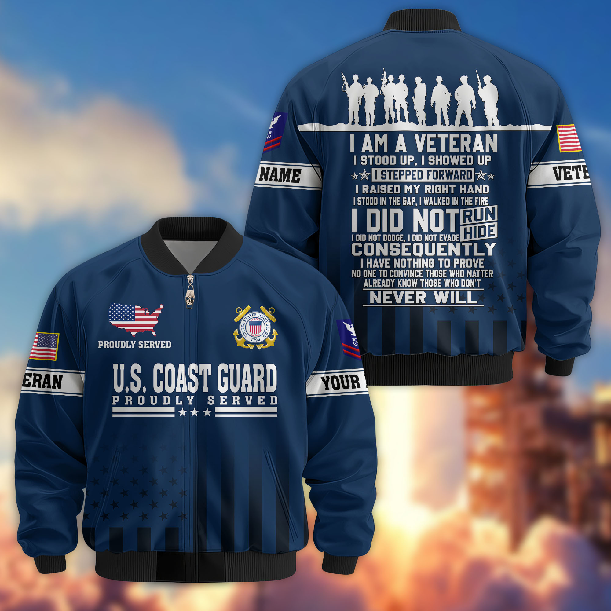 Premium Custom USCG Veteran Bomber Jacket VPVC810605, Gifts For Coast Guard Veteran, Gifts On Father’s Day, Veterans Day