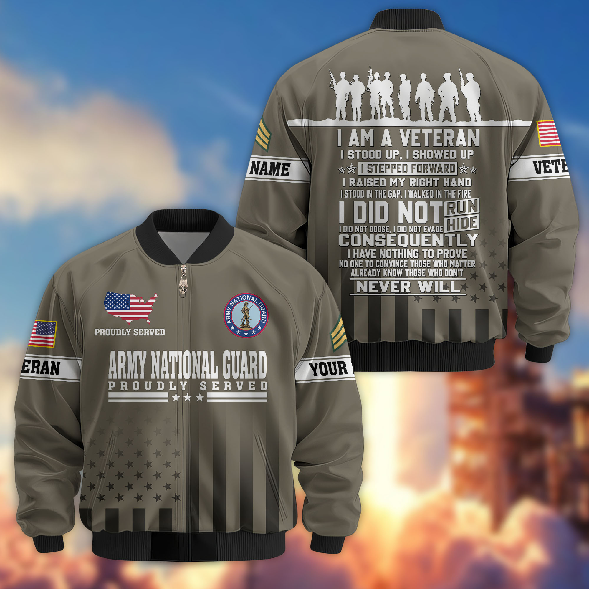 Premium Custom US Army National Guard Veteran Bomber Jacket VPVC810608, Gifts For Army National Guard Veteran, Gifts On Father’s Day, Veterans Day