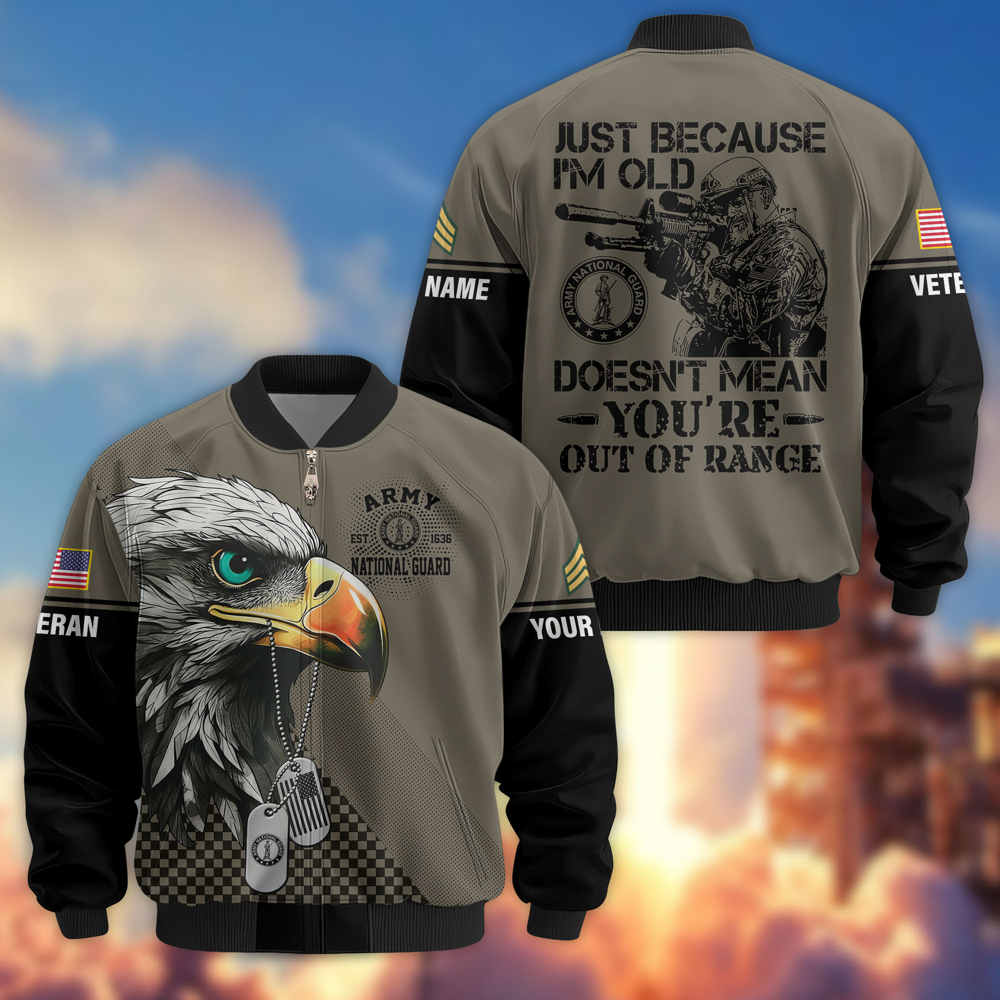 Premium Custom US Army National Guard Veteran Bomber Jacket VPVC810708, Gifts For Army National Guard Veteran, Gifts On Father’s Day, Veterans Day