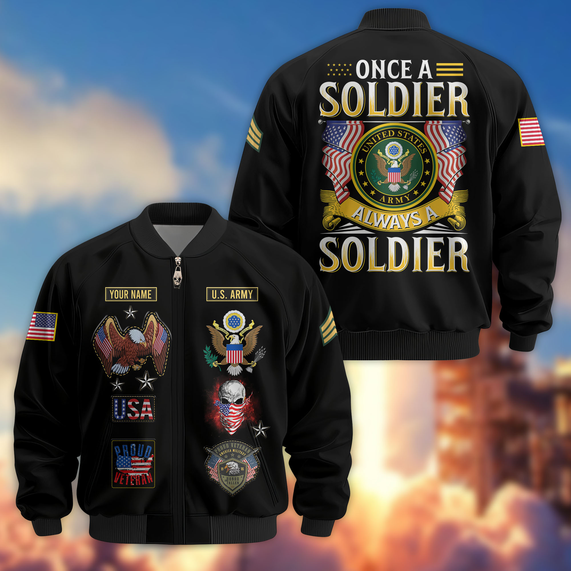 Premium Custom US Army Veteran Bomber Jacket VPVC810801, Gifts For US Army Veteran, Gifts On Father’s Day, Veterans Day