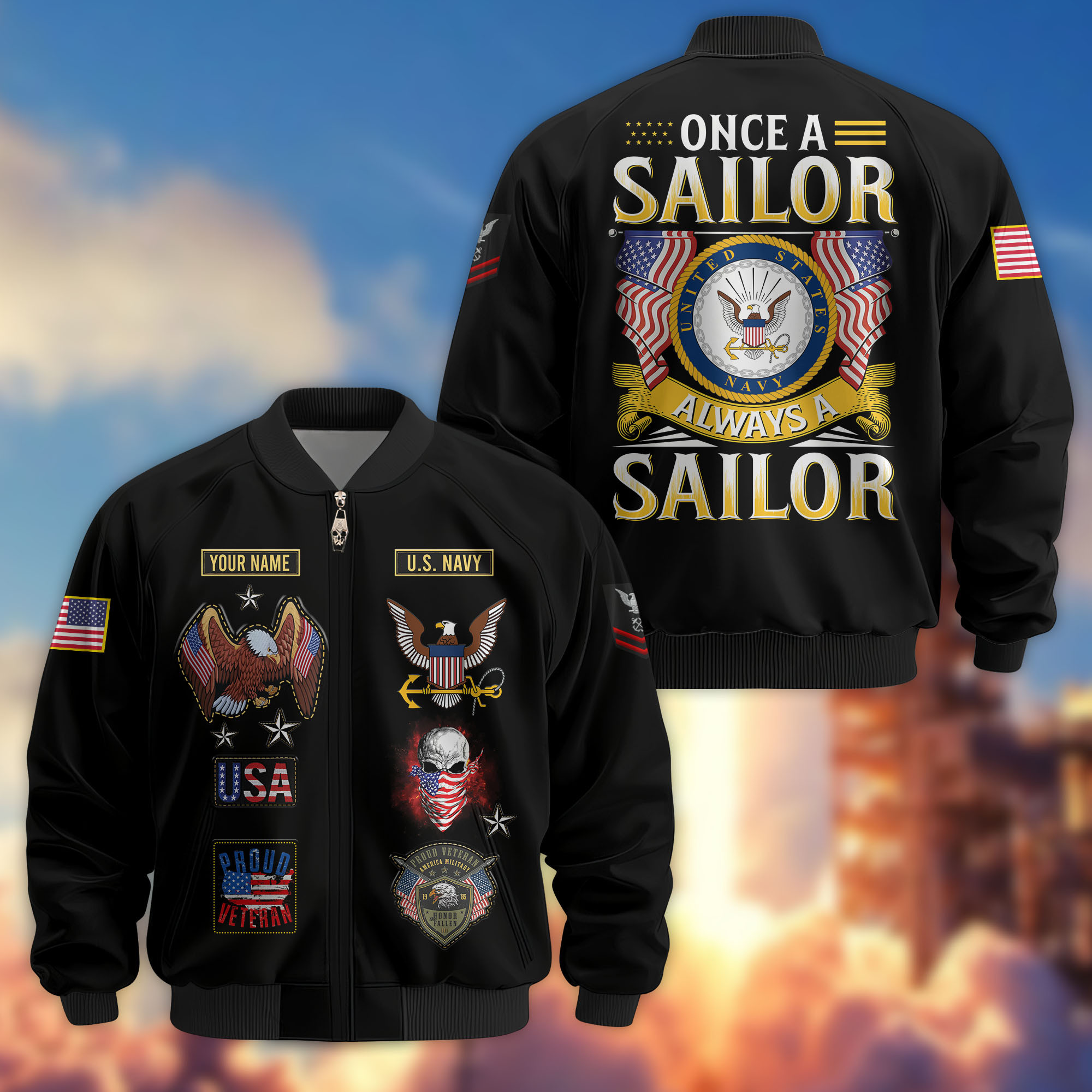 Premium Custom US Navy Veteran Bomber Jacket VPVC810802, Gifts For US Navy Veteran, Gifts On Father’s Day, Veterans Day