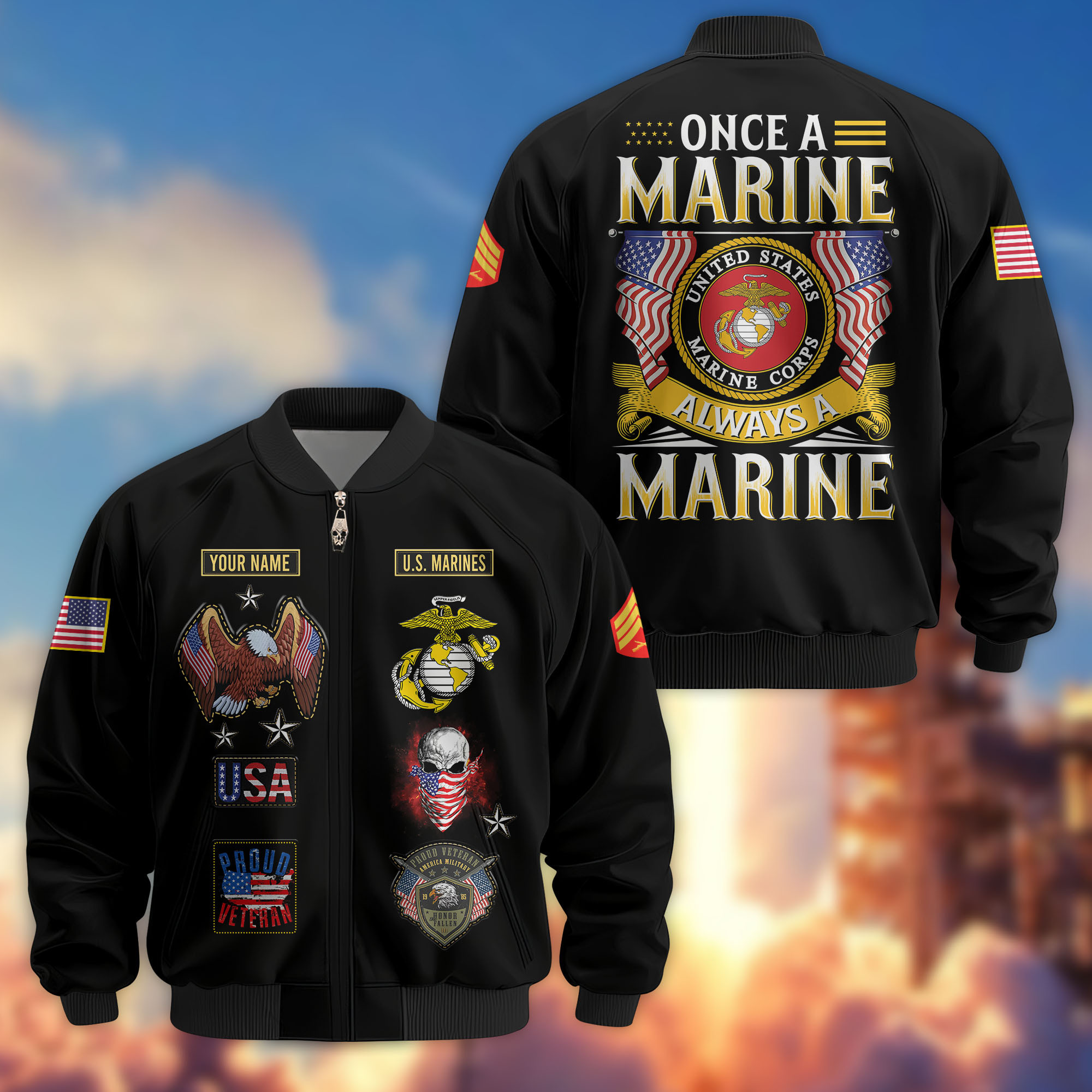 Premium Custom USMC Veteran Bomber Jacket VPVC810803, Gifts For US Marine Veteran, Gifts On Father’s Day, Veterans Day