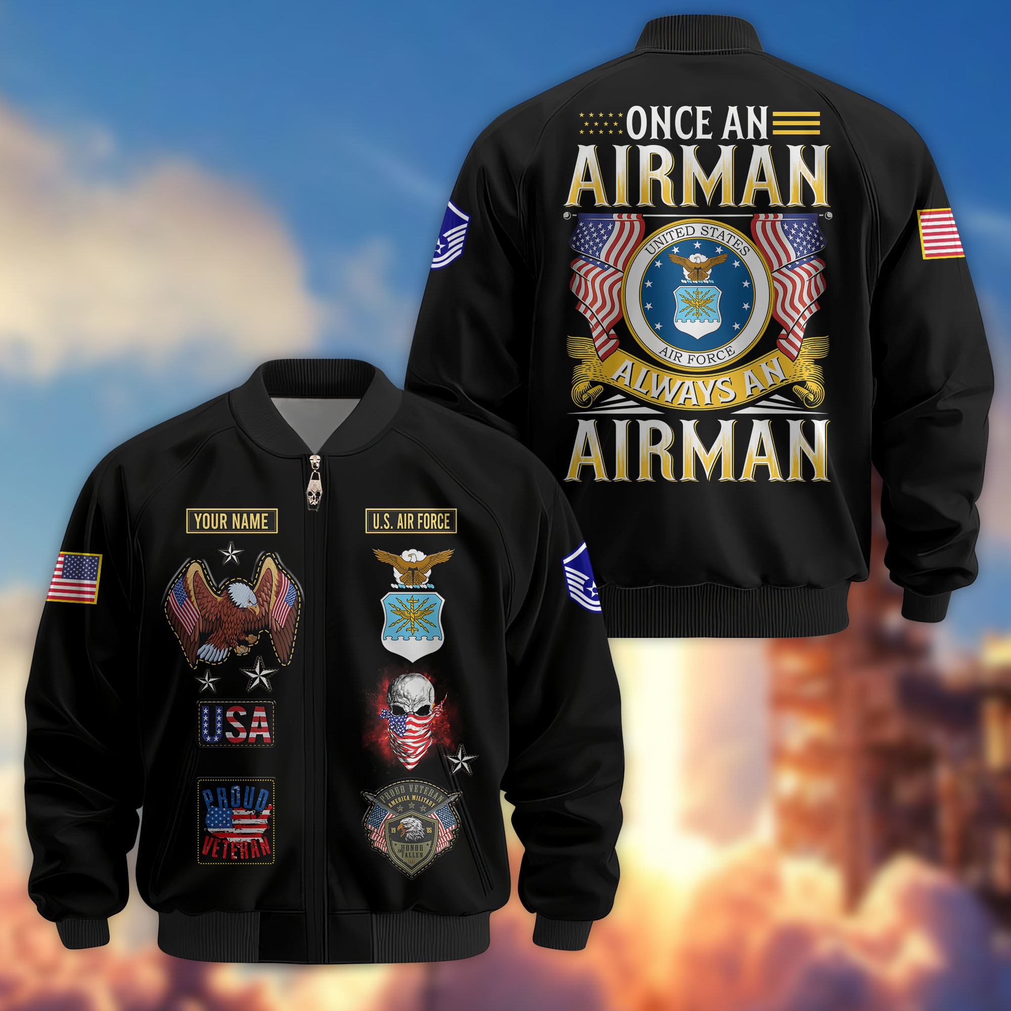 Premium Custom USAF Veteran Bomber Jacket VPVC810804, Gifts For US Air Force Veteran, Gifts On Father’s Day, Veterans Day