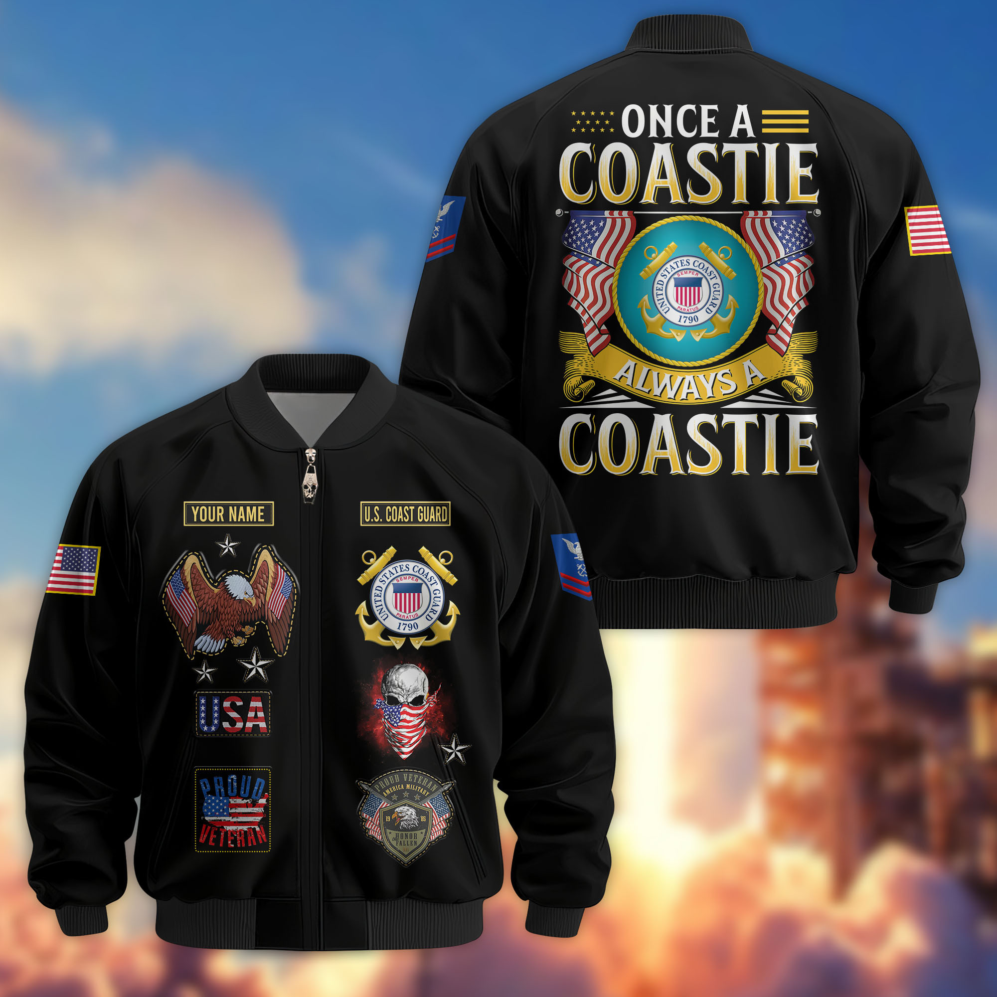 Premium Custom USCG Veteran Bomber Jacket VPVC810805, Gifts For Coast Guard Veteran, Gifts On Father’s Day, Veterans Day