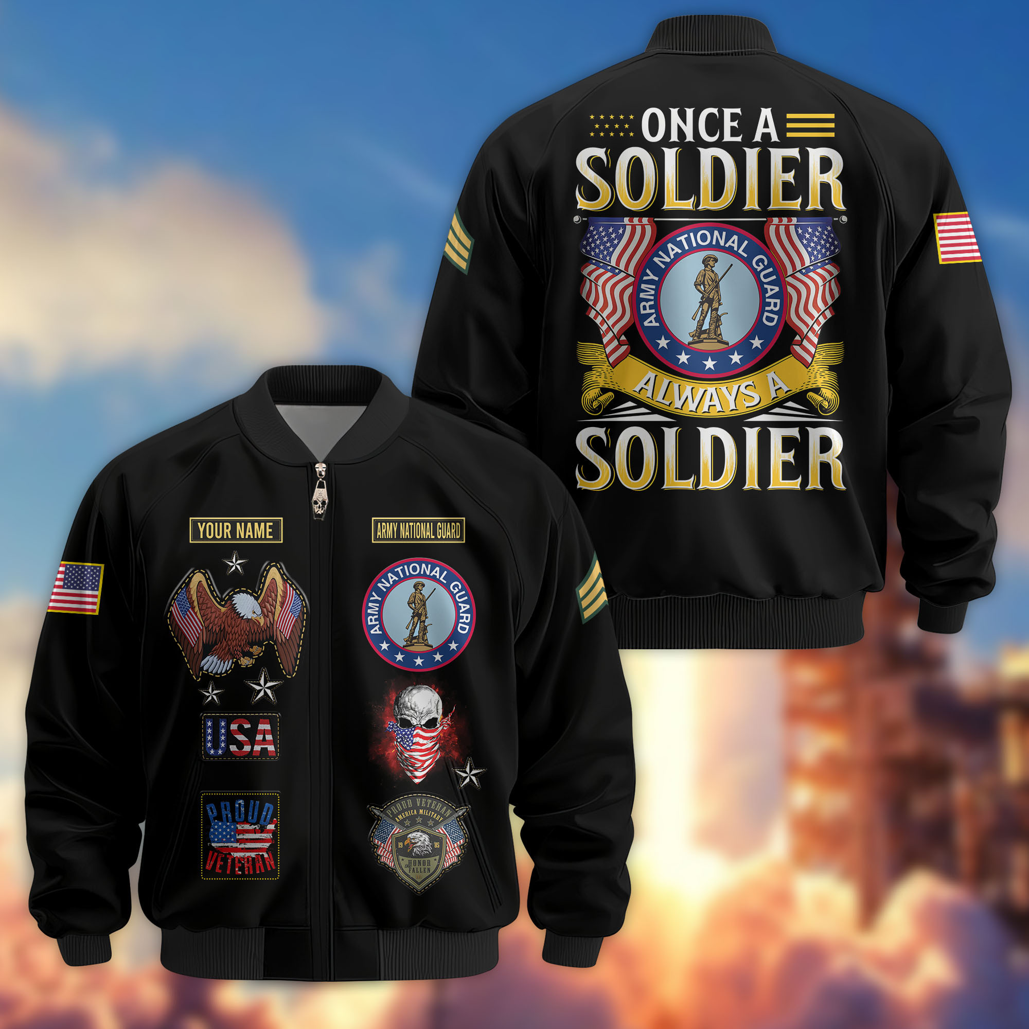 Premium Custom US Army National Guard Veteran Bomber Jacket VPVC810808, Gifts For Army National Guard Veteran, Gifts On Father’s Day, Veterans Day