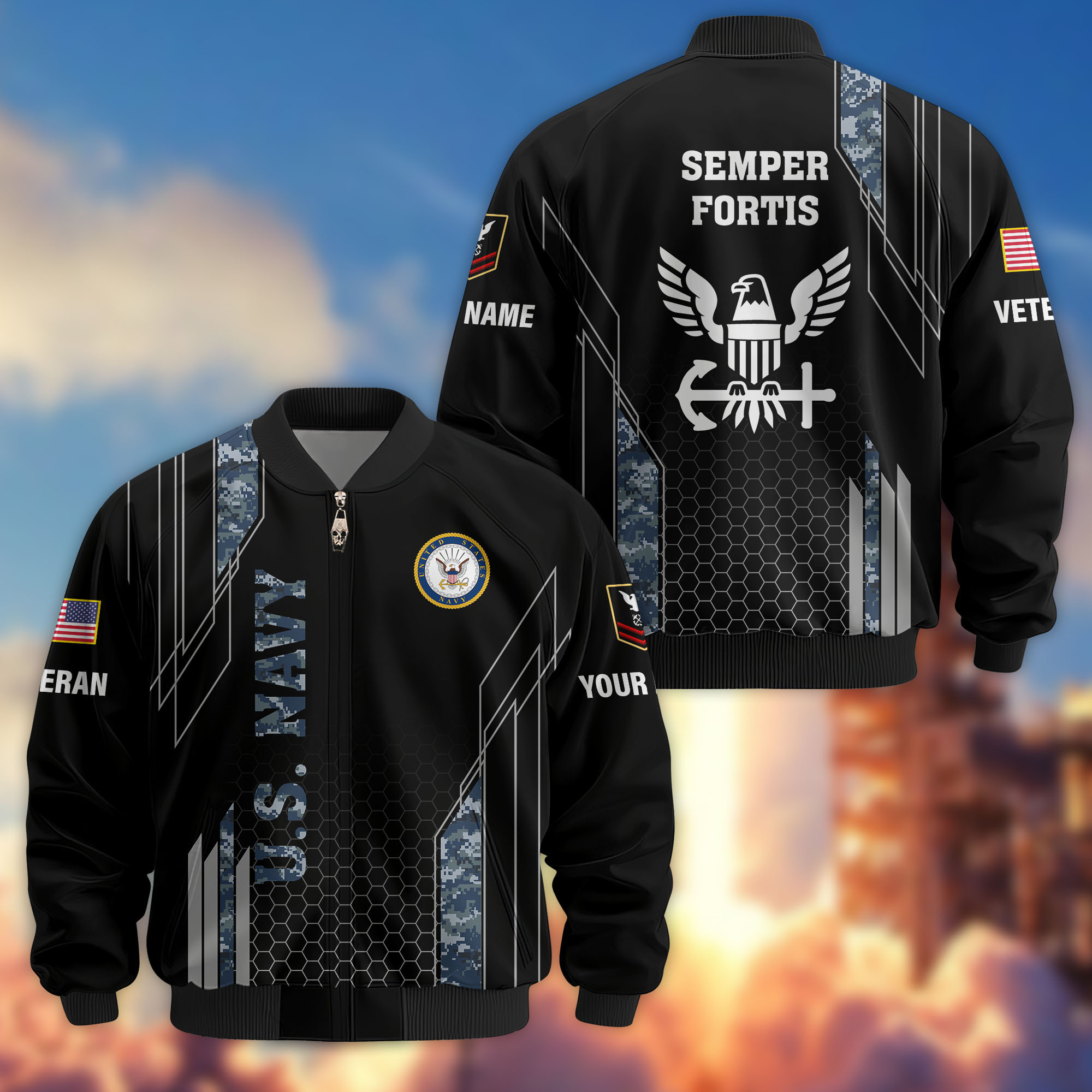 Premium Custom US Navy Veteran Bomber Jacket VPVC810902, Gifts For US Navy Veteran, Gifts On Father’s Day, Veterans Day