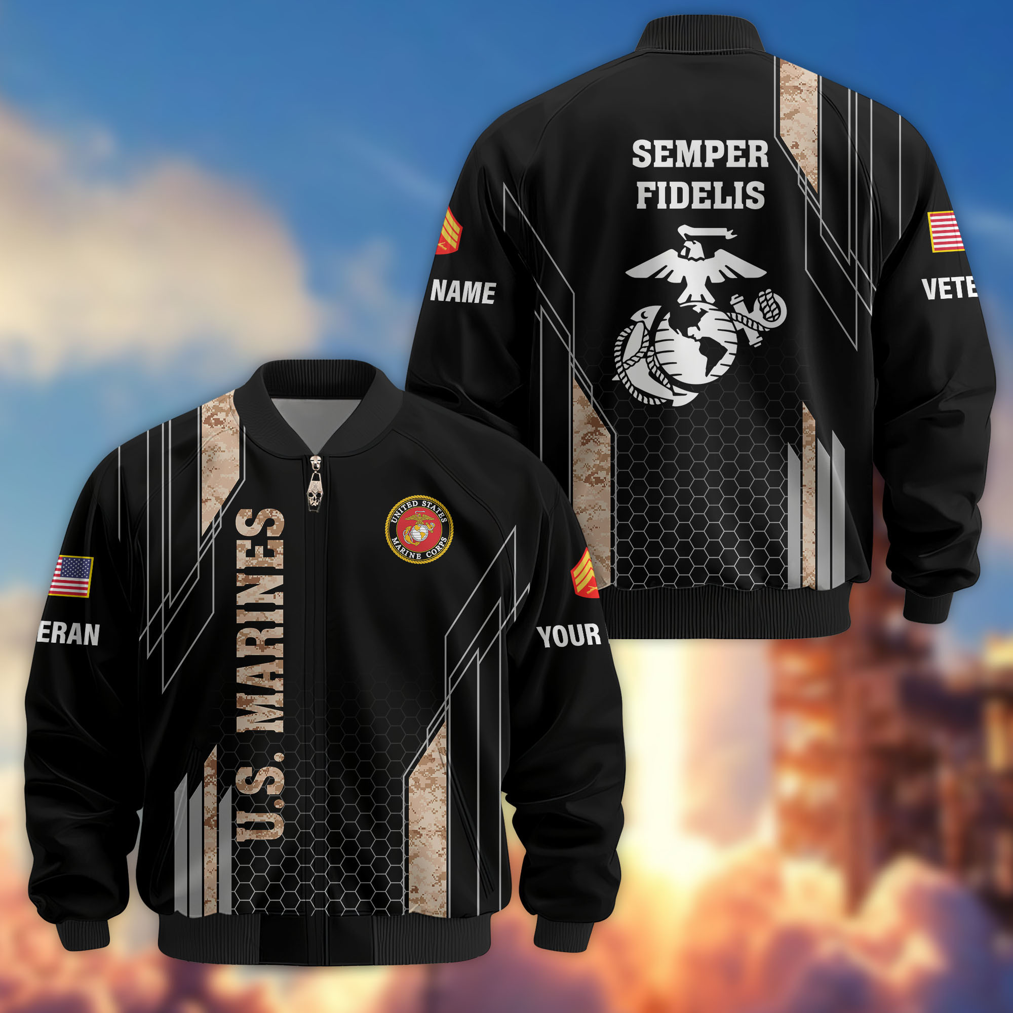 Premium Custom USMC Veteran Bomber Jacket VPVC810903, Gifts For US Marine Veteran, Gifts On Father’s Day, Veterans Day
