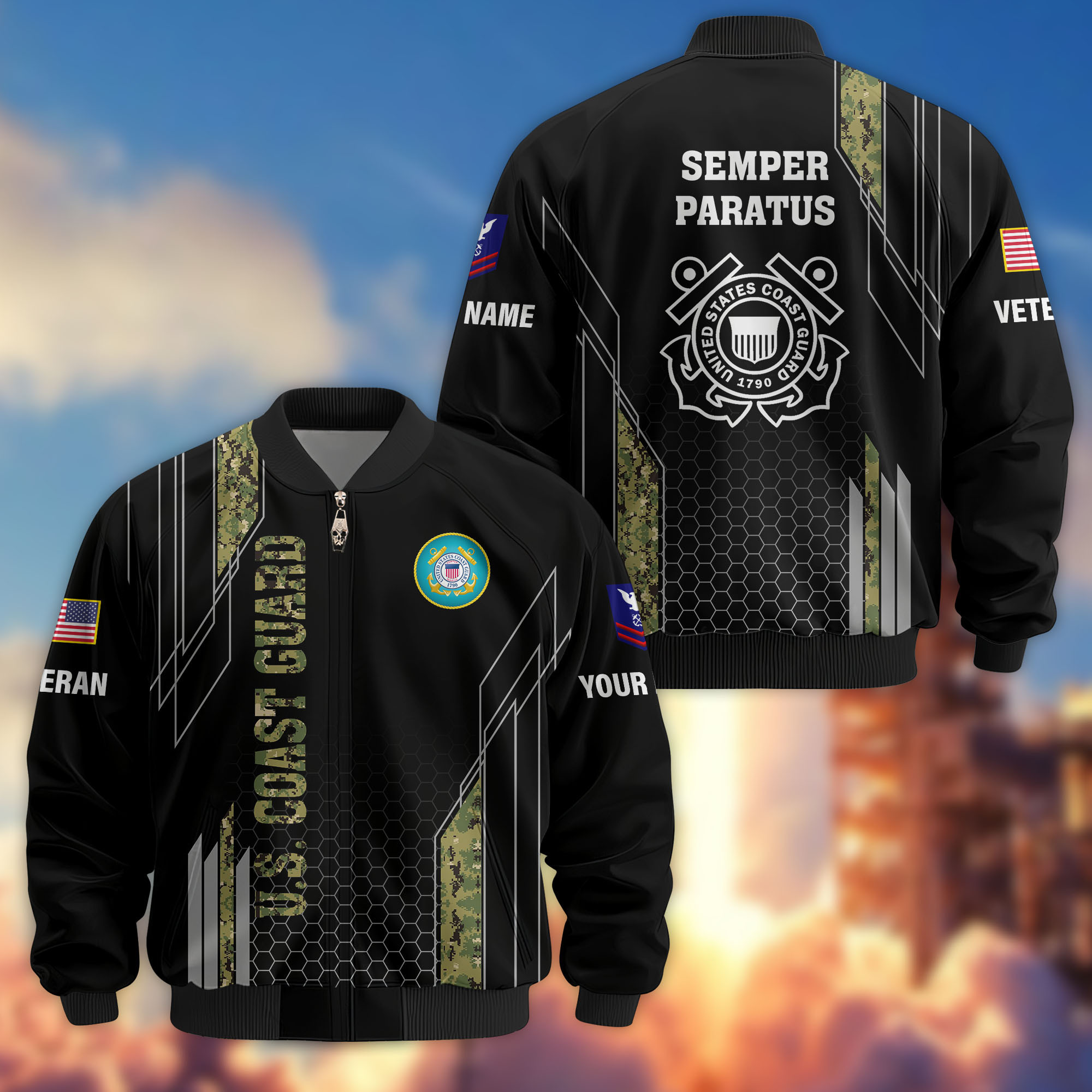 Premium Custom USCG Veteran Bomber Jacket VPVC810905, Gifts For Coast Guard Veteran, Gifts On Father’s Day, Veterans Day
