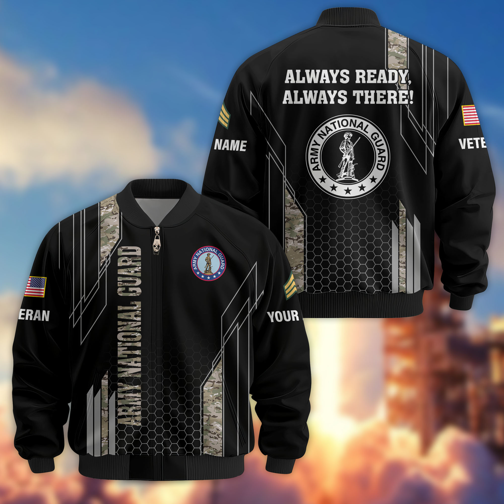 Premium Custom US Army National Guard Veteran Bomber Jacket VPVC810908, Gifts For Army National Guard Veteran, Gifts On Father’s Day, Veterans Day