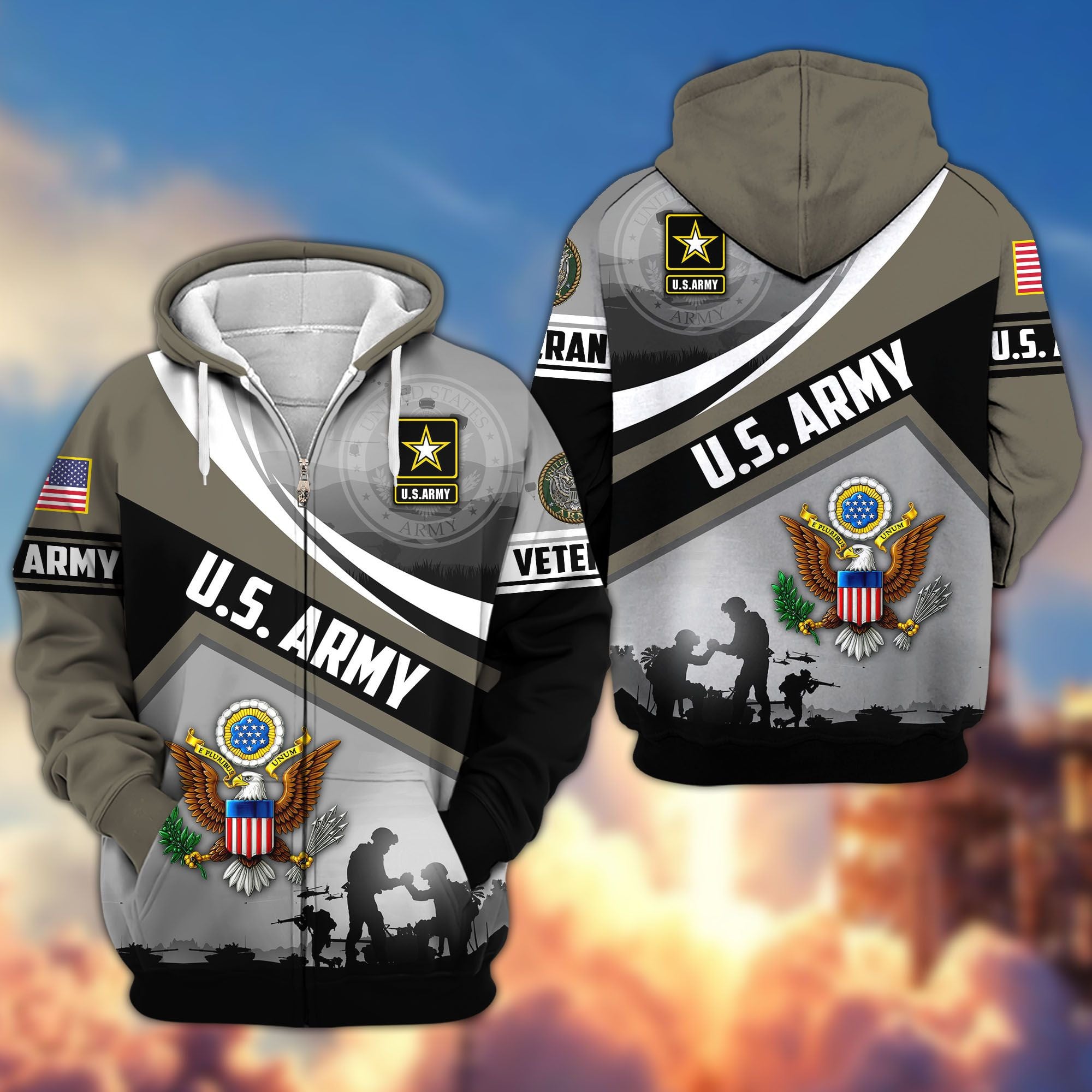 Premium US Veterans Zip Up Hoodie BPHN241011, Gifts For US Veterans, Gifts On Father’s Day, Veterans Day
