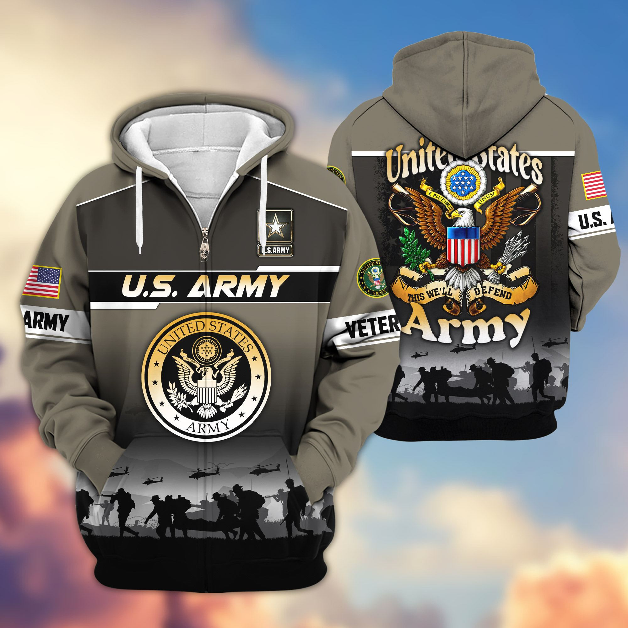 Premium US Veterans Zip Up Hoodie ATTN131022, Gifts For US Veterans, Gifts On Father’s Day, Veterans Day