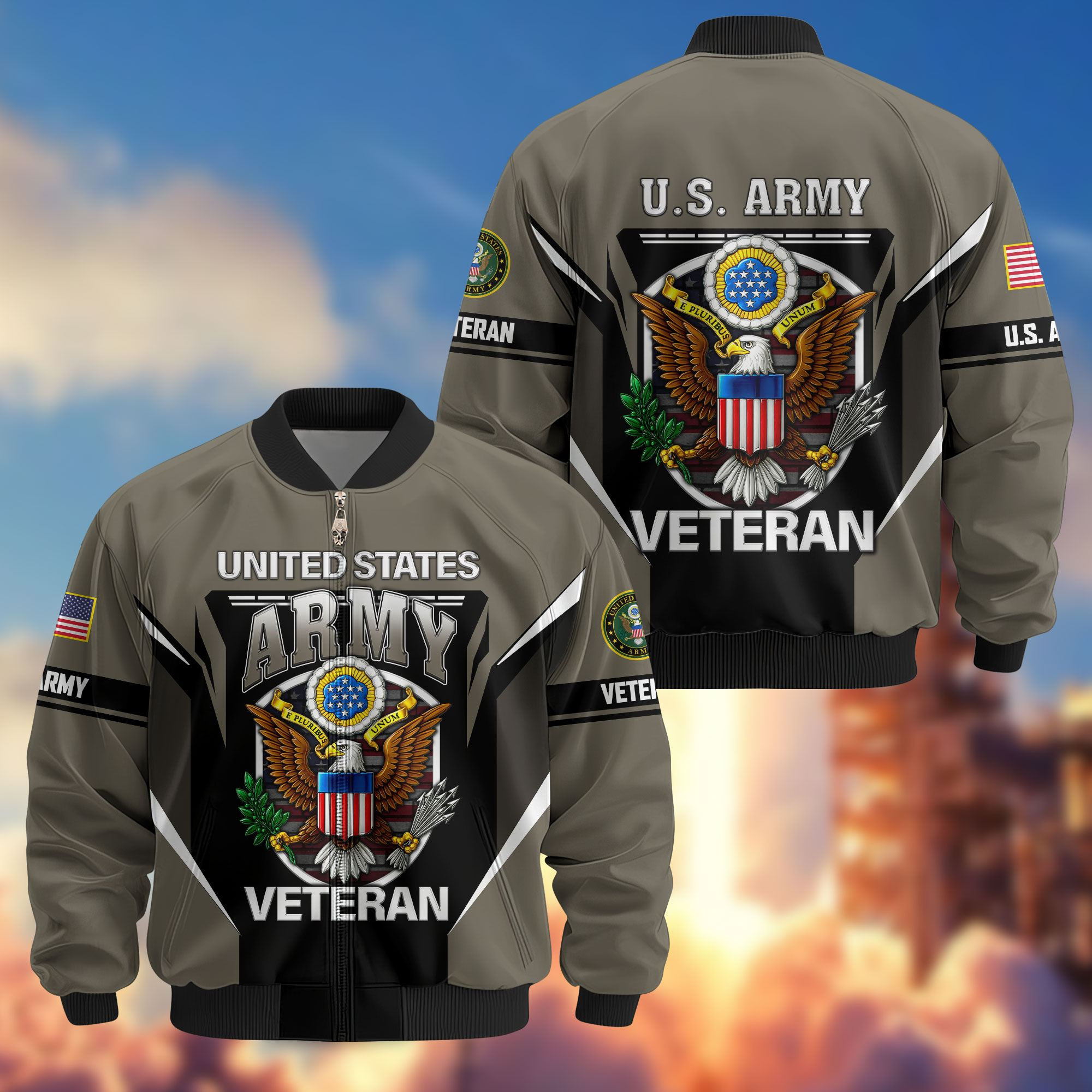 Premium US Veterans Bomber Jacket ATTN151022, Gifts For US Veterans, Gifts On Father’s Day, Veterans Day