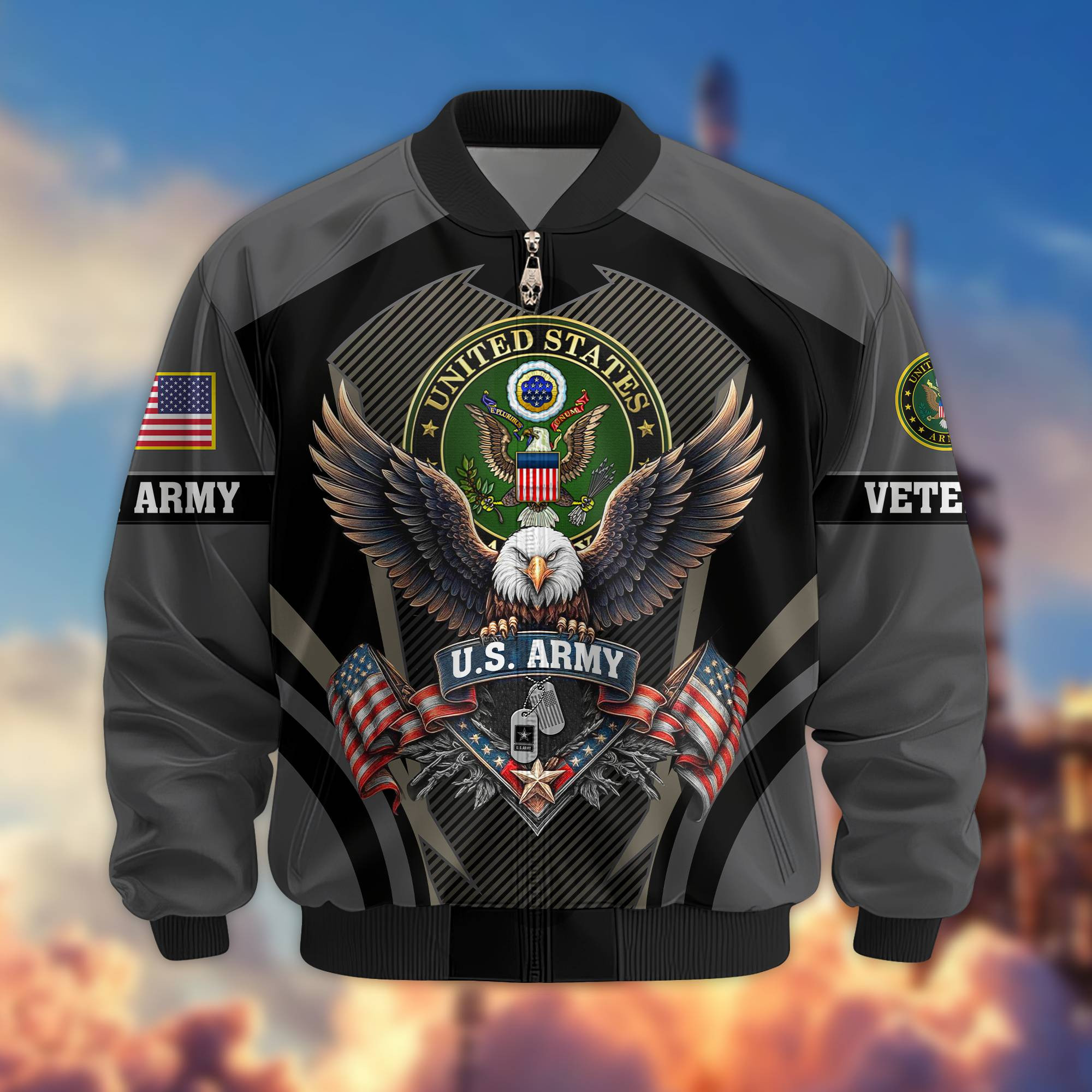 Premium US Veterans Bomber Jacket BPHN220811, Gifts For US Veterans, Gifts On Father’s Day, Veterans Day