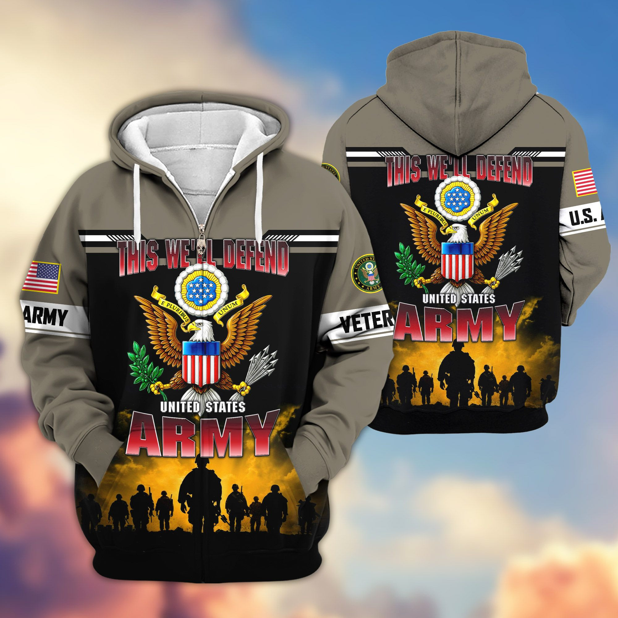 Premium US Veterans Zip Up Hoodie ATTN131023, Gifts For US Veterans, Gifts On Father’s Day, Veterans Day
