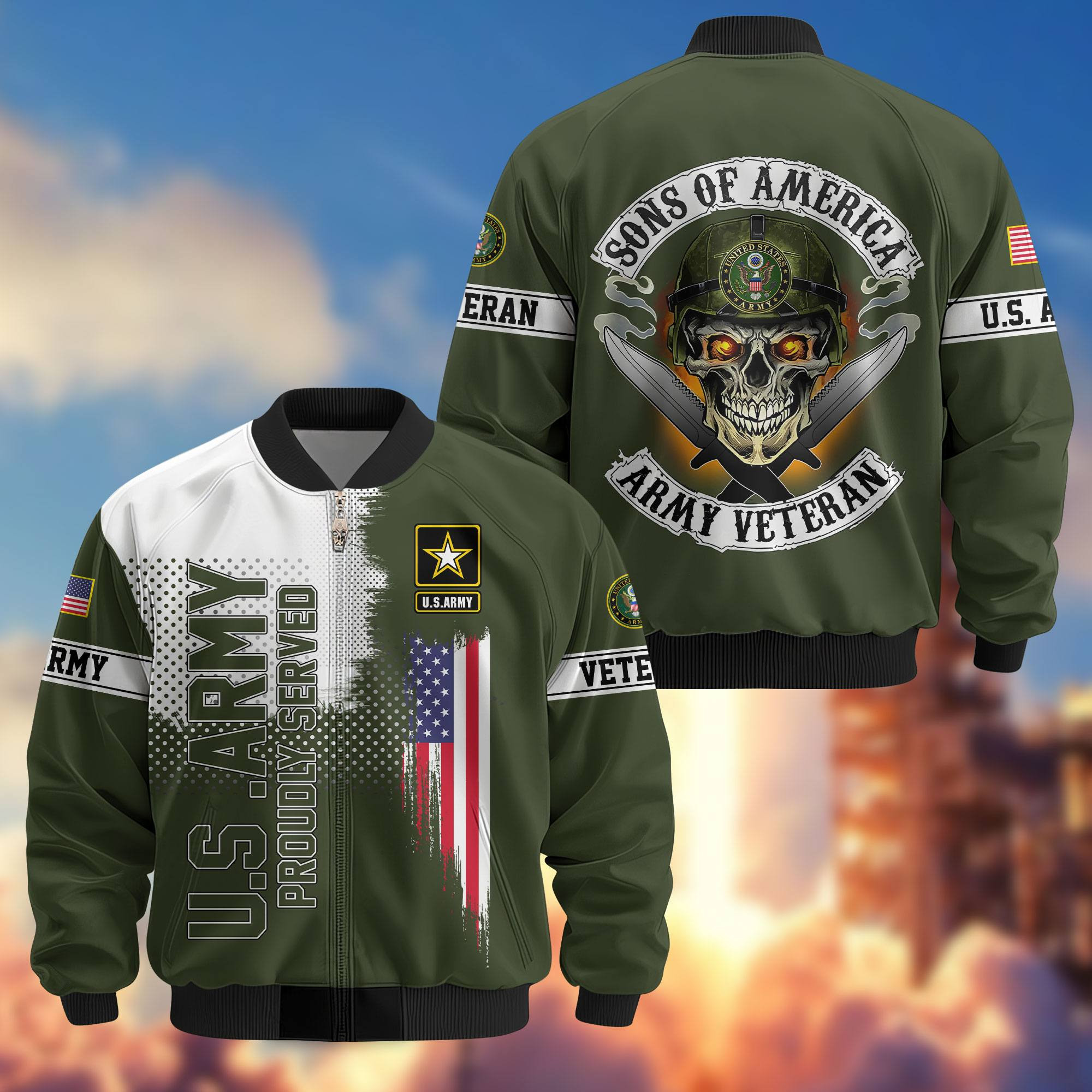 Premium Sons Of America US Veterans Bomber Jacket BPHN060111, Gifts For US Veterans, Gifts For Dad, Gifts On Father’s Day, Veterans Day