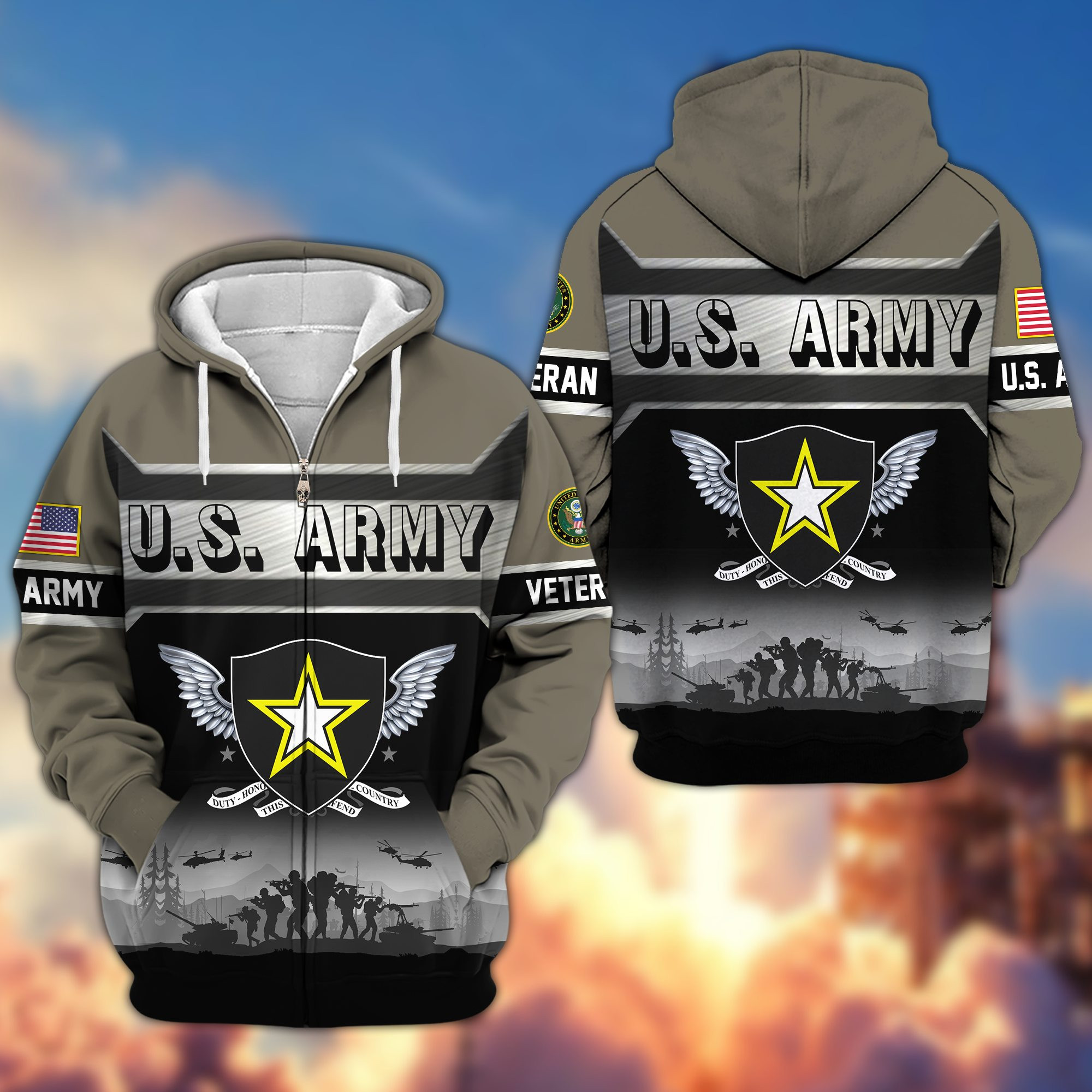 Premium US Veterans Zip Up Hoodie BPHN301012, Gifts For US Veterans, Gifts On Father’s Day, Veterans Day