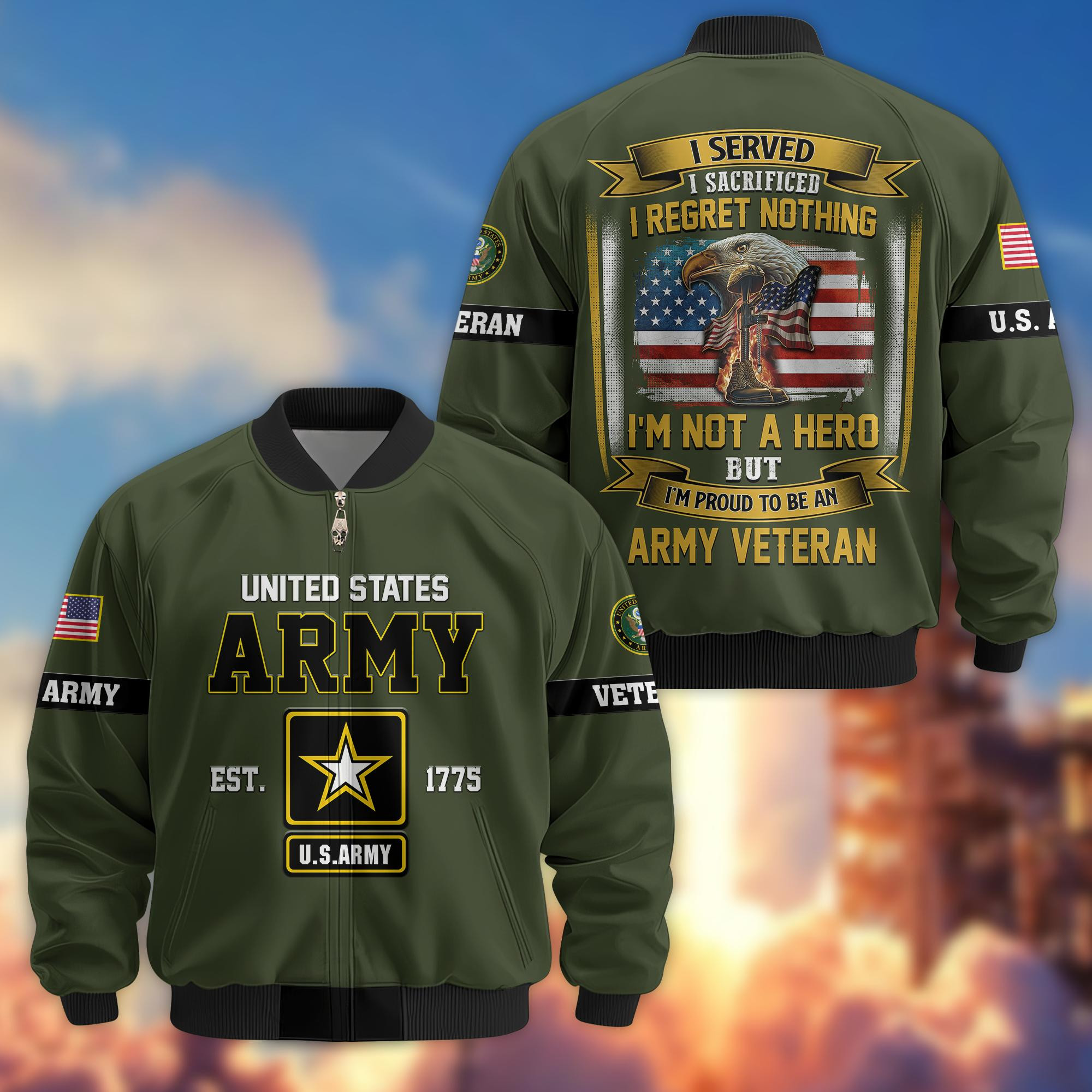 Premium US Veterans Bomber Jacket BPHN080911, Gifts For US Veterans, Gifts On Father’s Day, Veterans Day