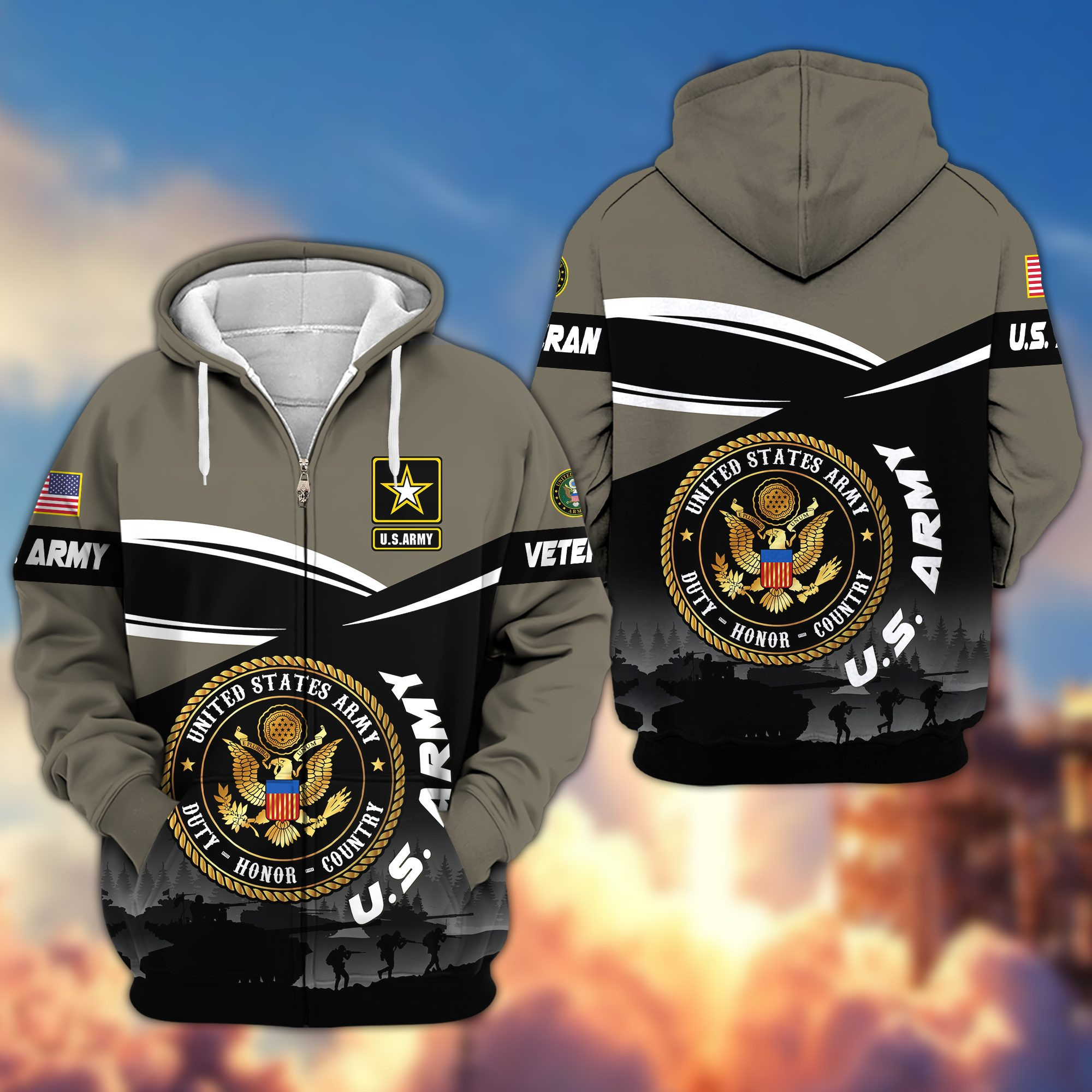 Premium US Veterans Zip Up Hoodie BPHN271112, Gifts For US Veterans, Gifts On Father’s Day, Veterans Day