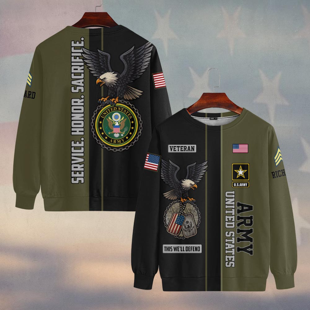 Premium Custom US Army Sweatshirt VPVC750004, Gifts For US Army Veteran, Gifts On Father’s Day, Veterans Day